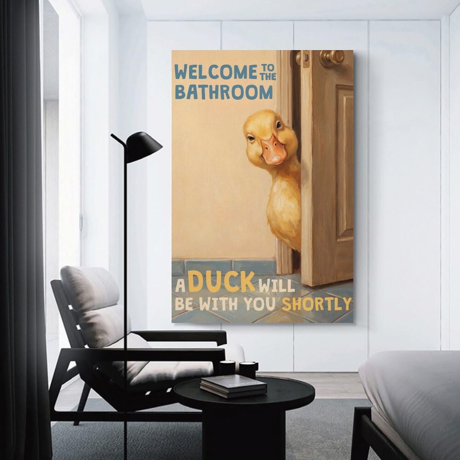 Junmoney Unframe-Style-9 Welcome To The Bathroom Duck Decorative Wall Artwork 20X30inch(50X75cm), For Corridors, Hallways Or Apartment Entries, Home Artwork For First Impressions