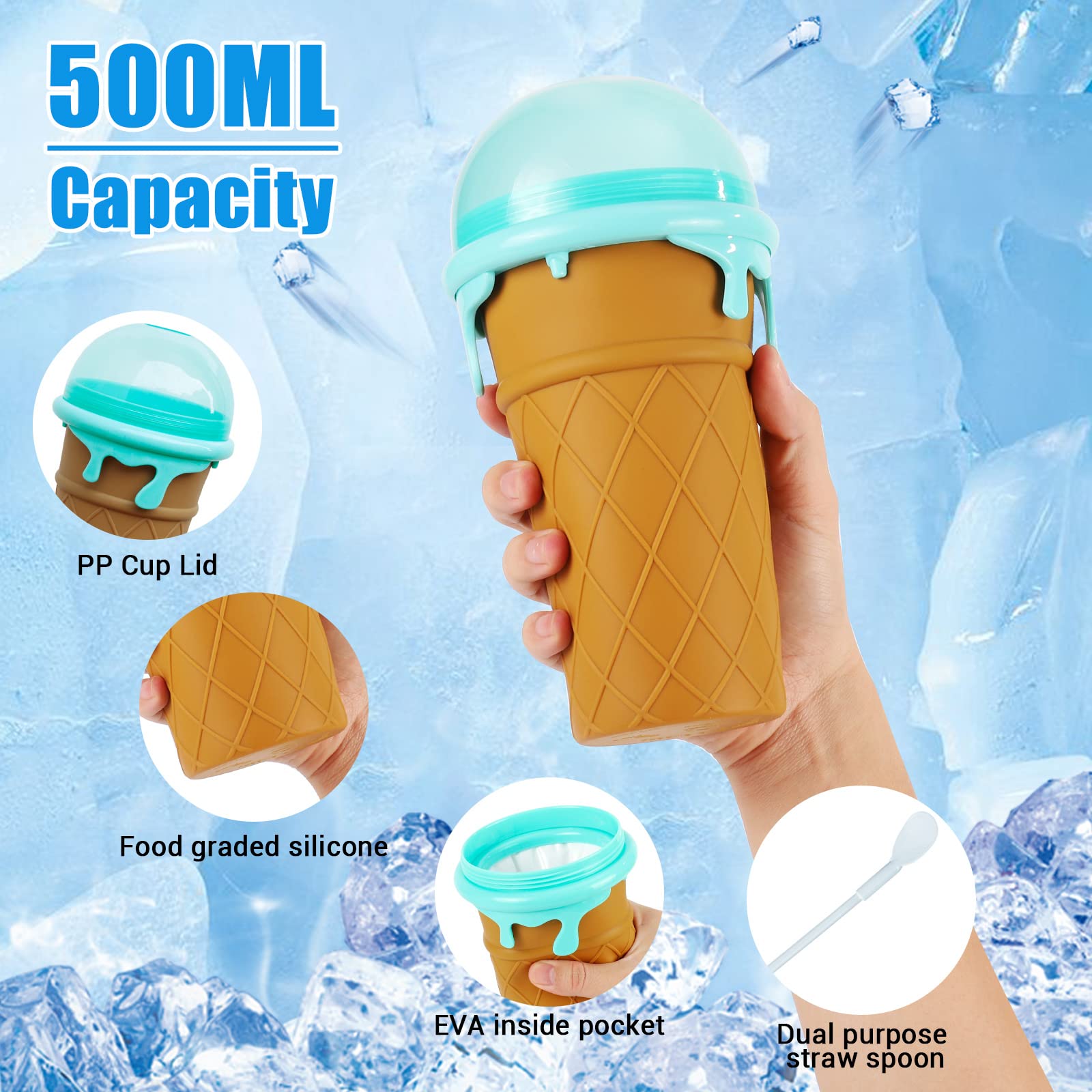 Slushy Maker, 500ML Slushymaker Mug di Silicone, Quick Slushy Cup, Slush Ice Maker per DIY Homemade Milk Shake Ice Cream, Marrone