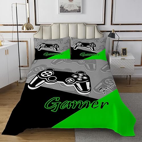 Miniatura 5 de Feeyou - Juego de edredón de 3 piezas con controlador de videojuegos para niños, adolescentes, tamaño Queen, colcha de juegos para todas las