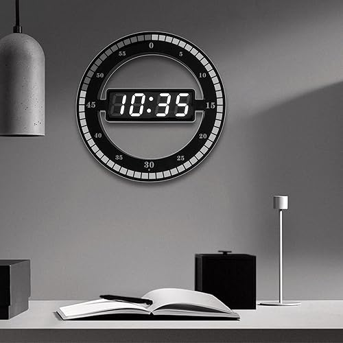 Reloj de pared redondo con anillo LED de 12 pulgadas, reloj electrónico, función inteligente de detección de luz, pantalla digital grande, para