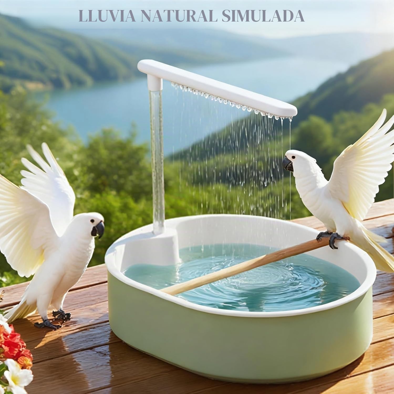 Ducha para Pájaros, Bañera Automática con Bomba USB y Agua en Circulación, Baño para Jaula con Múltiples Salidas, para Periquitos, Ninfas, Agapornis y Pequeños Loros, Verde