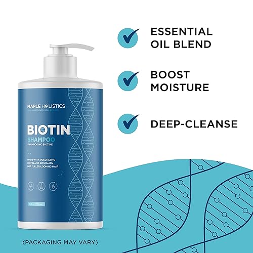 Vista 3 de Champú de romero y biotina para adelgazar el cabello, champú voluminizador vegano para cabello fino con vitaminas B, aceite de argán y aceite