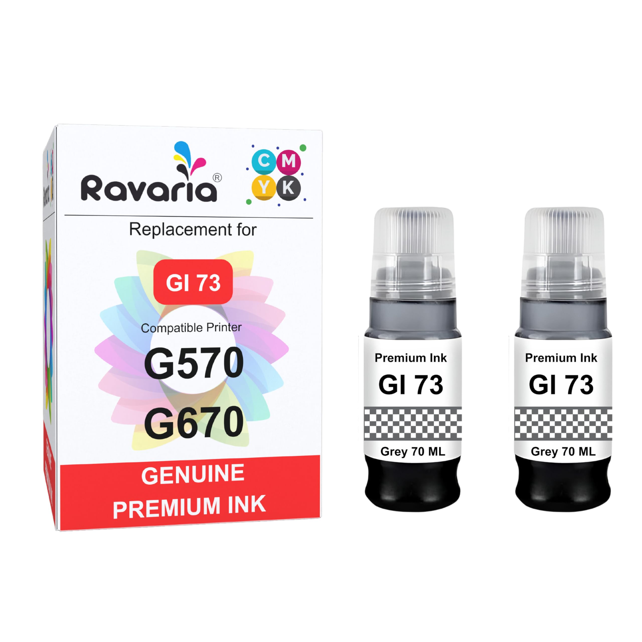 GI 73 Compatible Grey Ink 70ml for Canon Pixma G570 / G670 Printer (GI 73 Ink Grey 2 Pcs)