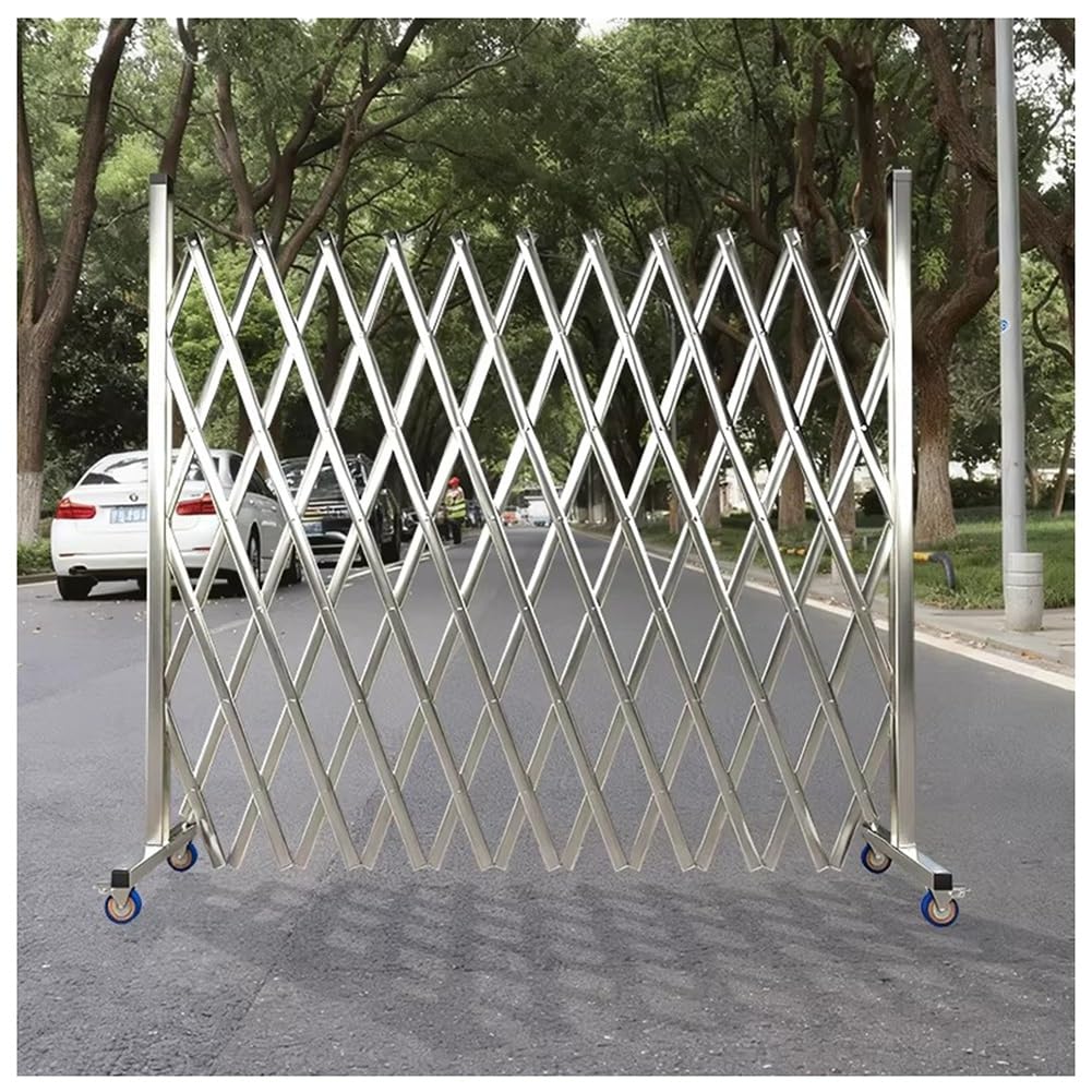 Puerta de Seguridad Extensible de Acero Inoxidable - Barrera de tráfico retráctil con Ruedas - Valla Plegable Industrial (1,5 m x 2,5 m) para Seguridad y Control de Acceso.