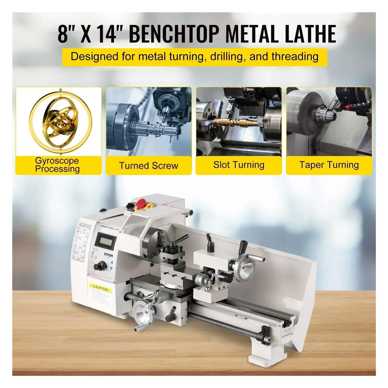 Mini Tornio For Metalli 8"x14" (210 * 350 Mm) 650 W Velocità Variabile For Tornitura, Foratura, Filettatura, Fresatura, Lavorazione Fai Da Te Dei Piccolo e portatile