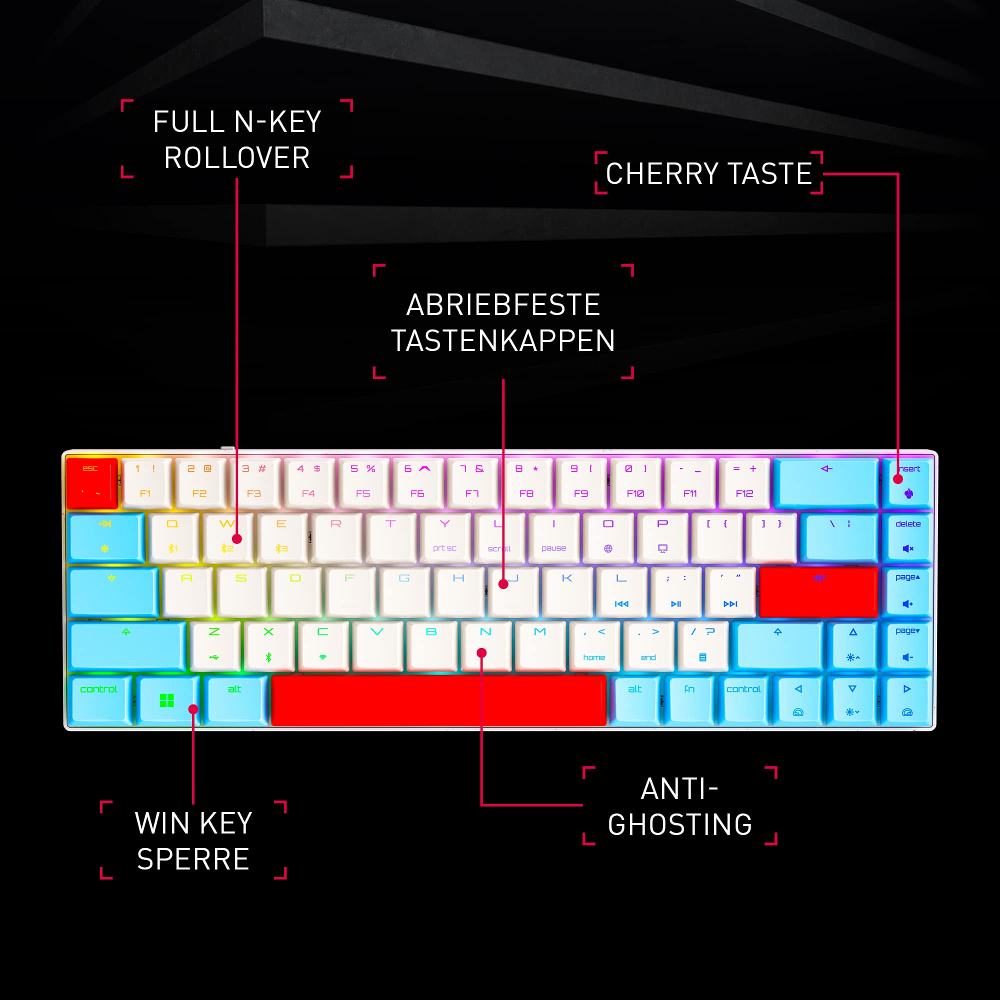 CHERRY MX-LP 2.1 Compact Wireless, Kabellose Gaming-Tastatur mit 68 Tasten, UK-Layout (QWERTY), Mechanische MX Low Profile Speed Switches, Schwarz