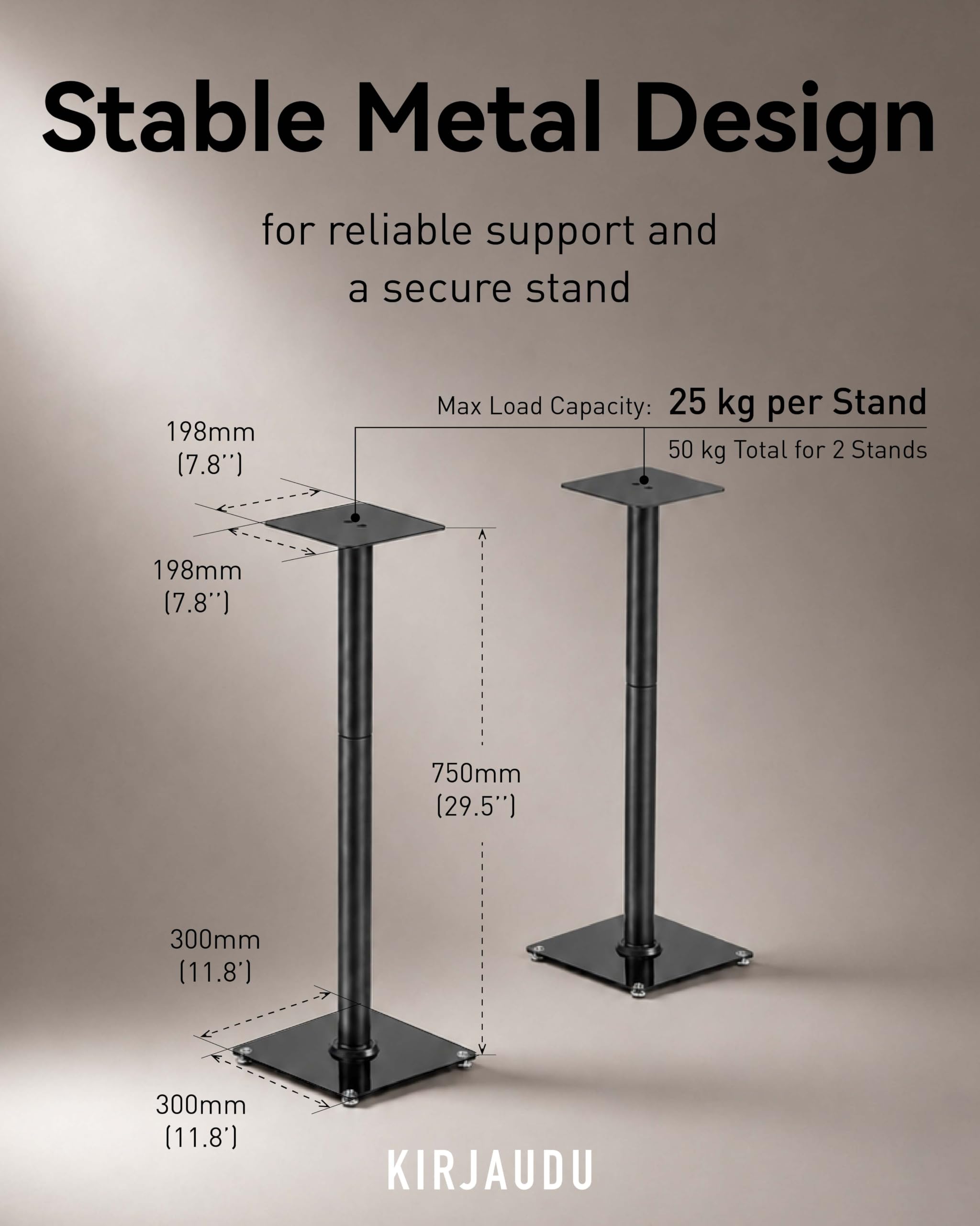 Coppia di supporti per altoparlanti, altezza regolabile 75–95 cm, supporti da pavimento in metallo per diffusori da scaffale, satellite e surround, gestione cavi, 25 kg