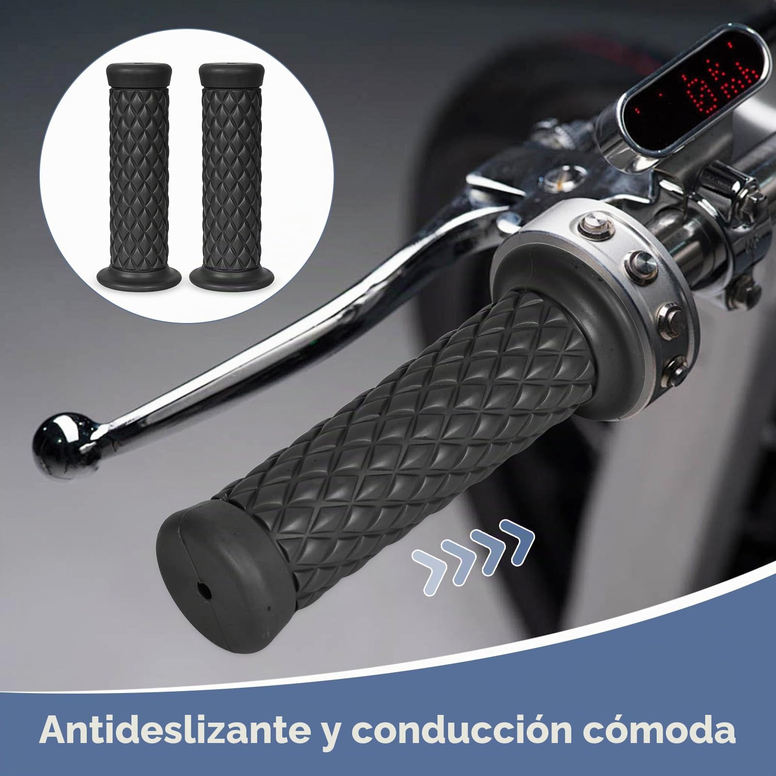 Empuñadura para Manillar Motocicleta de Goma, 22mm Antideslizante Empuñaduras de Moto Manillar, Puños para Moto Universale Agarraderas Diseño Ergonómico