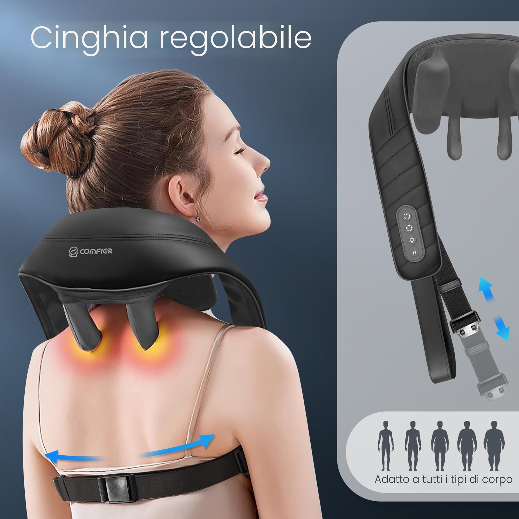 COMFIER Massaggiatore cervicale con calore senza fili Shiatsu 4D esperti Knet massaggiatore per collo, schiena, gambe, spalle, massaggiatore shiatsu per casa, ufficio, regali per uomini, donne