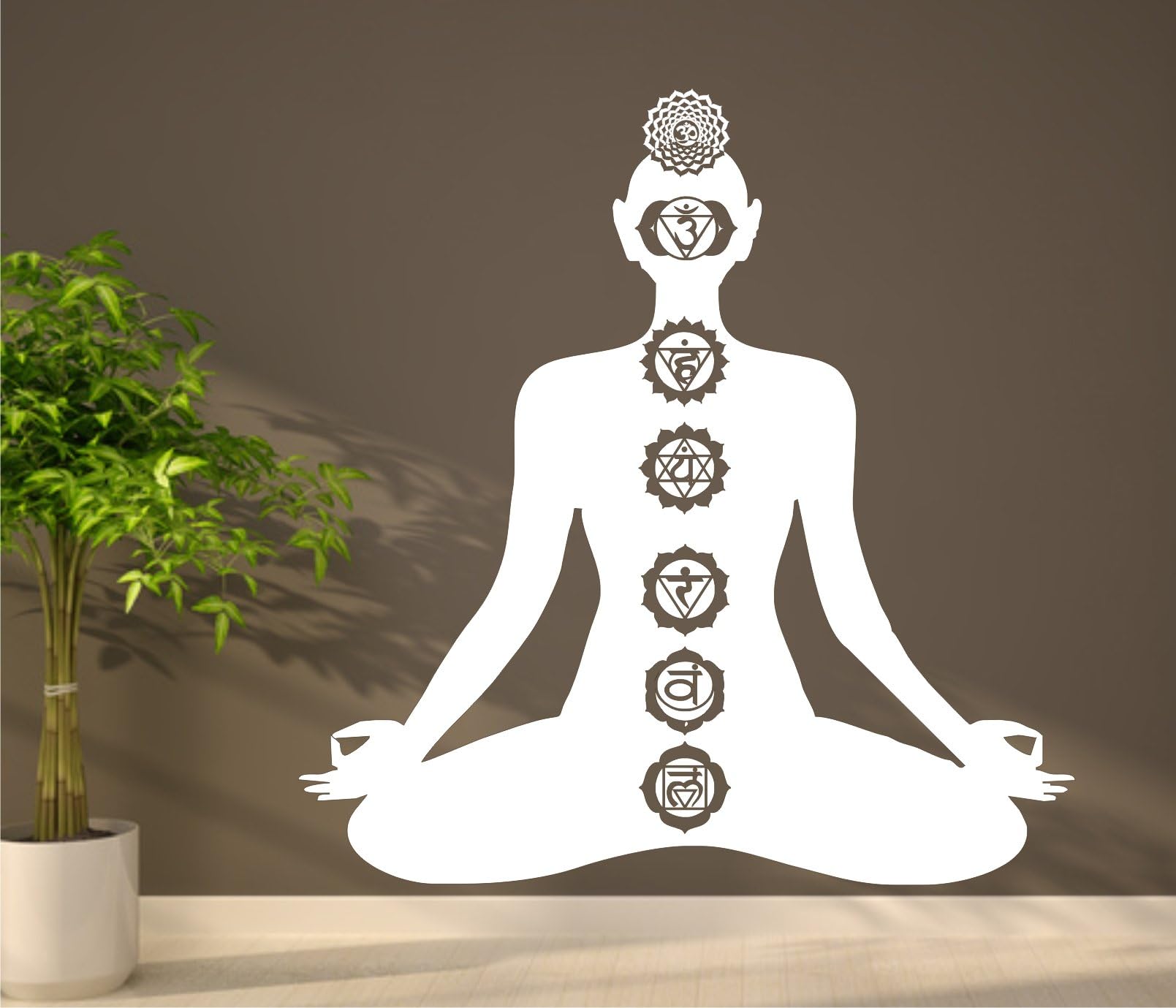 Yogi with 7 Chakras Wall Sticker Buddha Chakra Wall Stickers 60 x 60 cm Available in 33 Colours Matt or Gloss - Dark Red Matte
