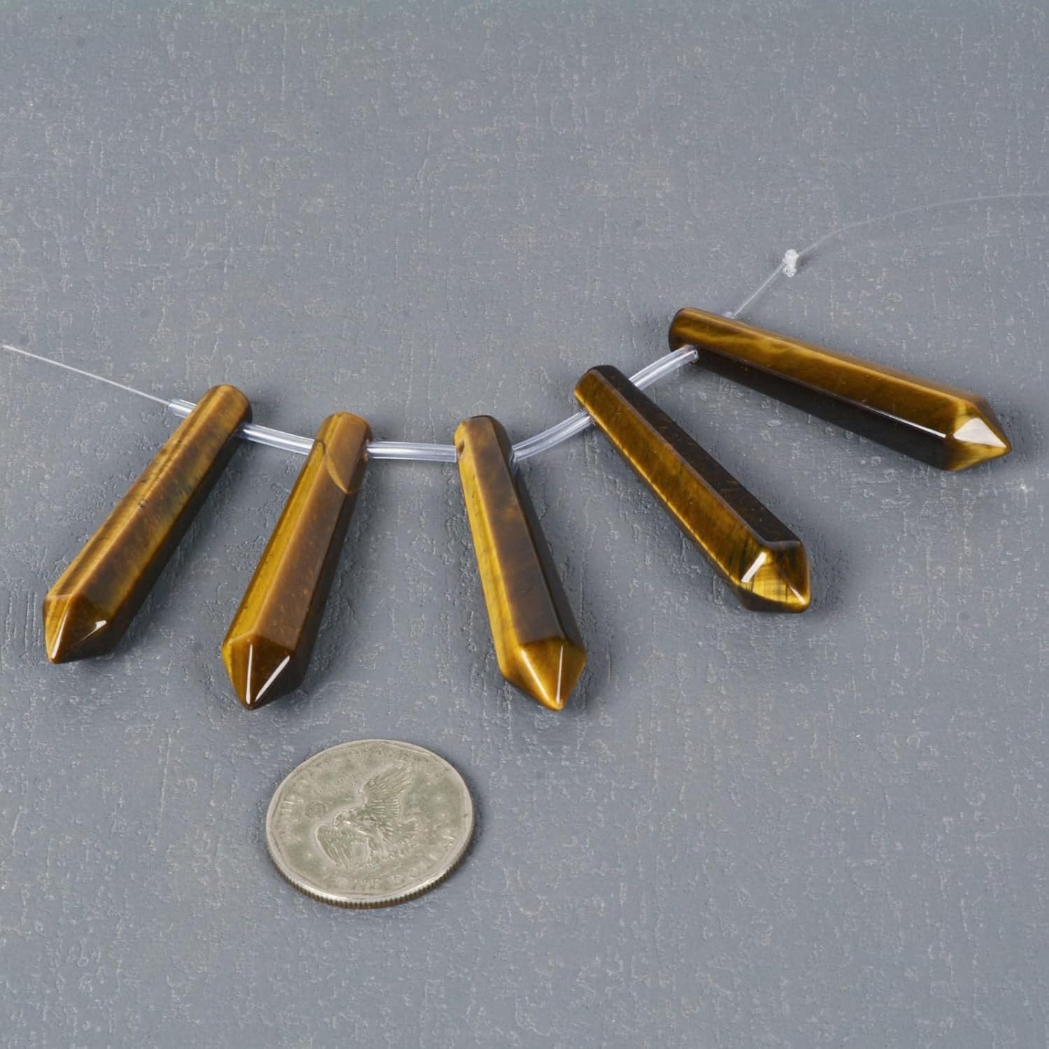 50mm Natural Yellow Tiger Eye Hexagonal Wand Jewelry Making Crystal Pointed Chakra Reiki Healing Beads 2mm Hole Drilled(Pack of 5) - Image 2