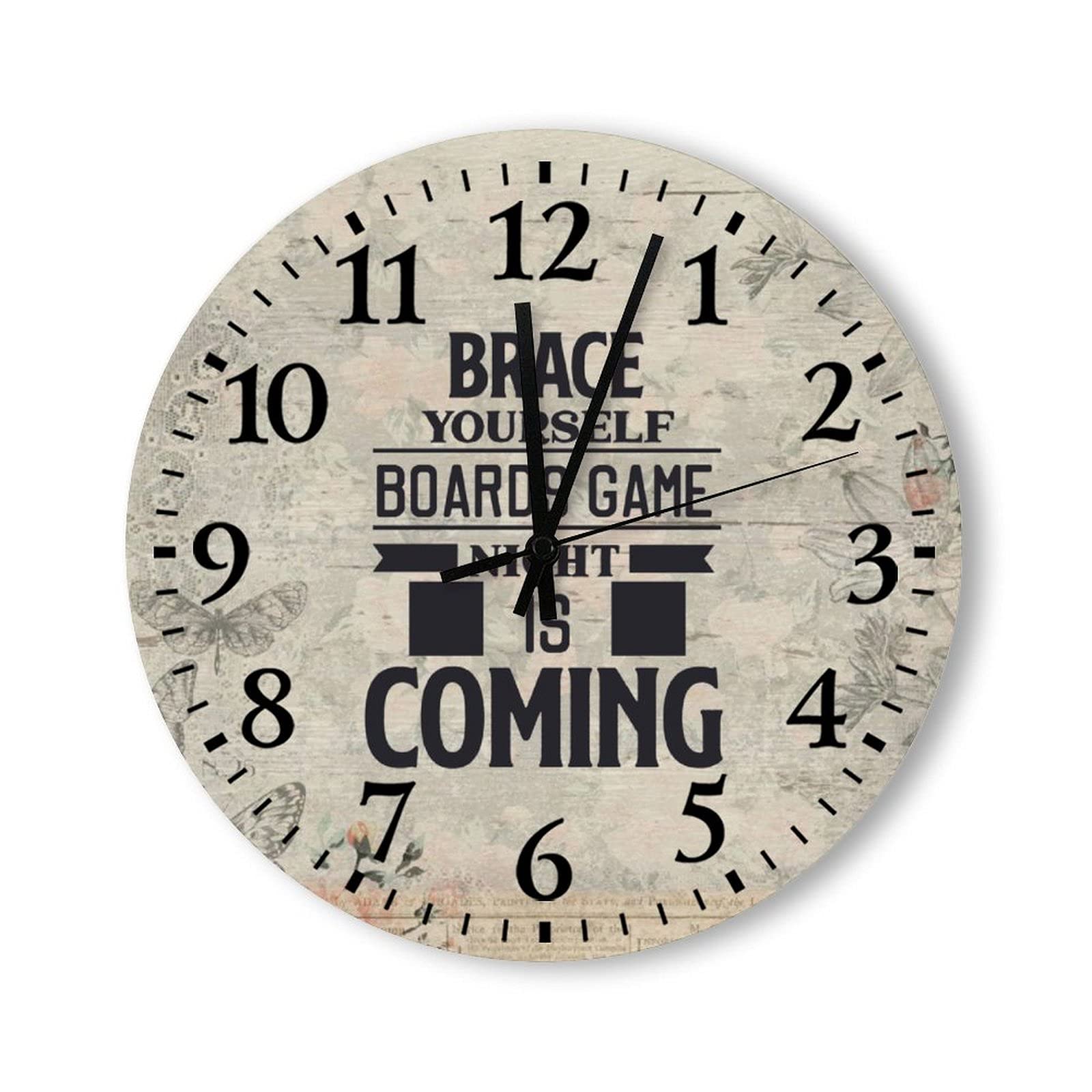 by Unbranded Wooden Wall Clock 12 Inch, Brace Yourself Boards Game Night is Coming, Silent Non-Ticking Battery Operated Living Room Kitchen Bathroom Farmhouse Clock