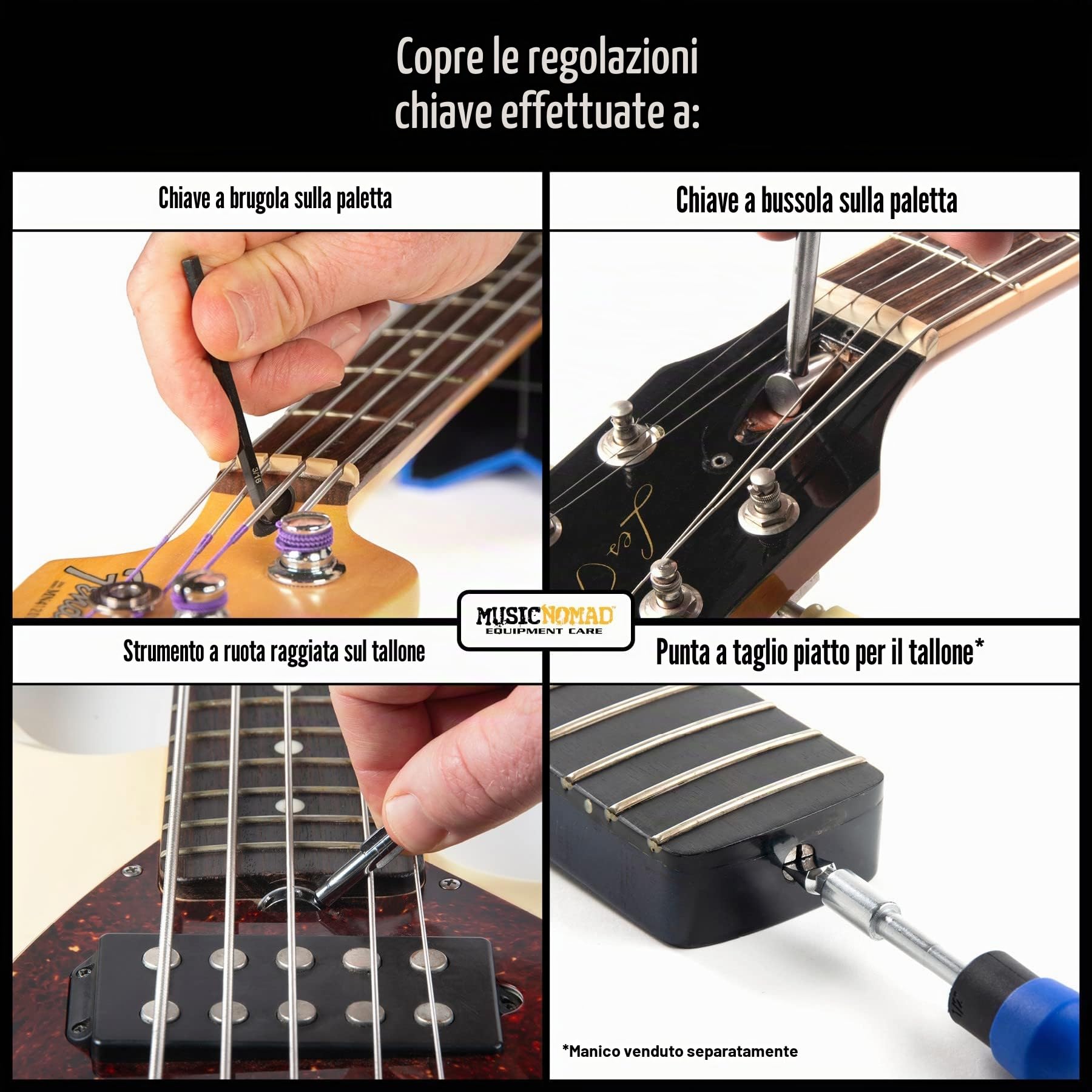 Music Nomad® MN235 Truss Rod Kit 11pcs. - Premium Guitar Tech Chiave a truss rod | Chiavi di alta qualità adatte alla maggior parte delle chitarre elettriche, acustiche e bassi