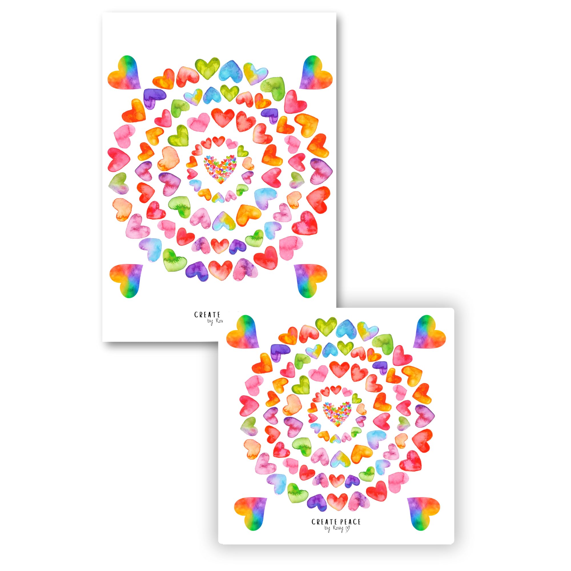 Set of 2 Laminated Colouring Book Page Protectors. Stops Bleed Through. Free Alcohol Cleaning Wipes Included! (Rainbow Hearts) — image 1