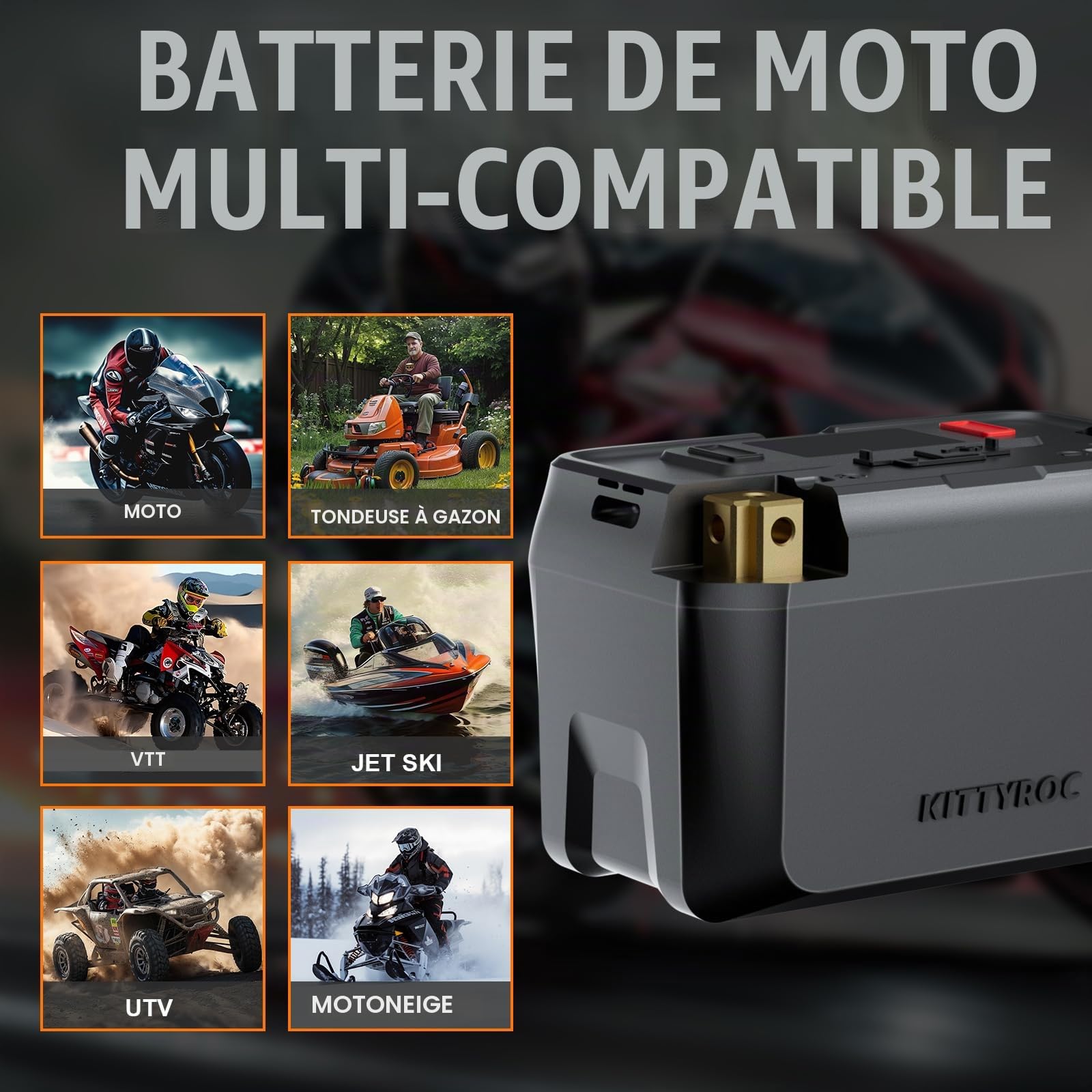 Lithium LiFePO4 Batterie pour Motocyclette, 12V 4Ah 500A Batterie pour ATV, UTV, Jet Ski, 4 roues, Quad, Tondeuse à gazon, Tracteur, Scooter, PWC, Seadoo, Polaris et Générateur