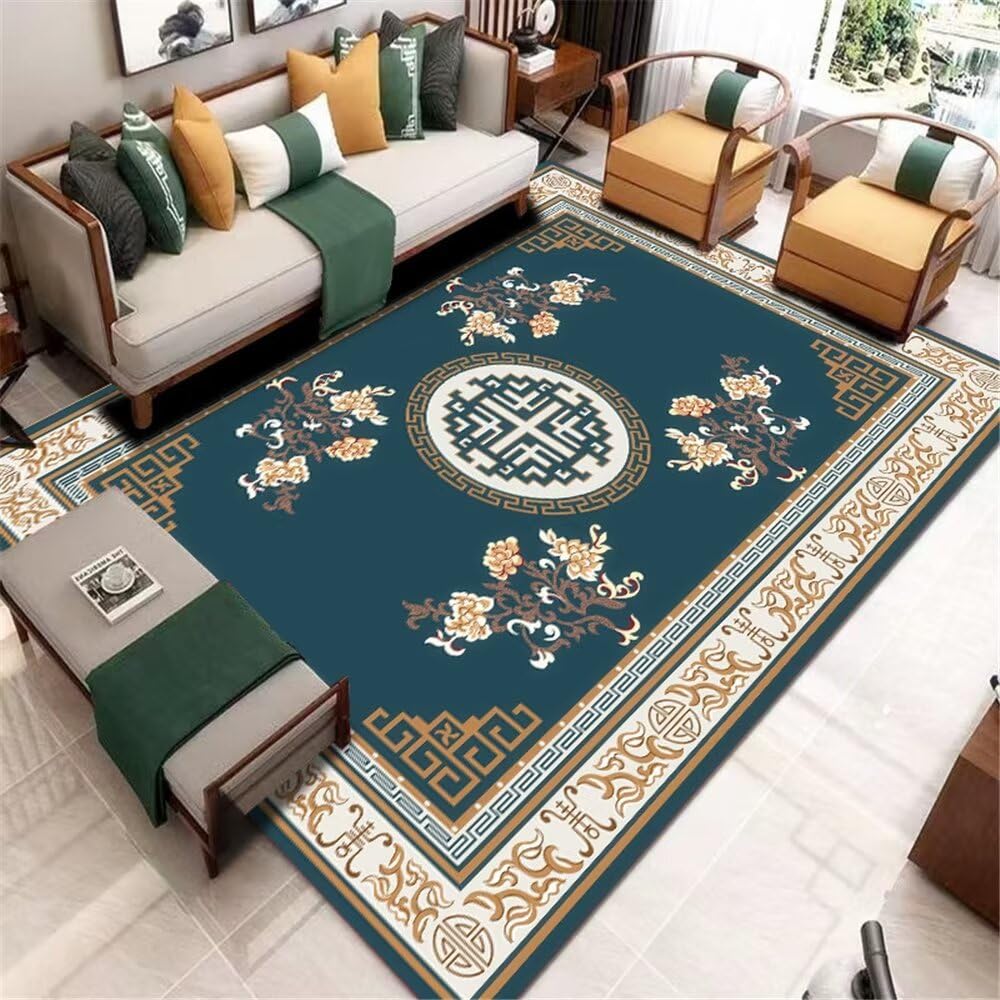 Tapis de chambre vintage bleu floral 200x300cm idéal pour grand salon