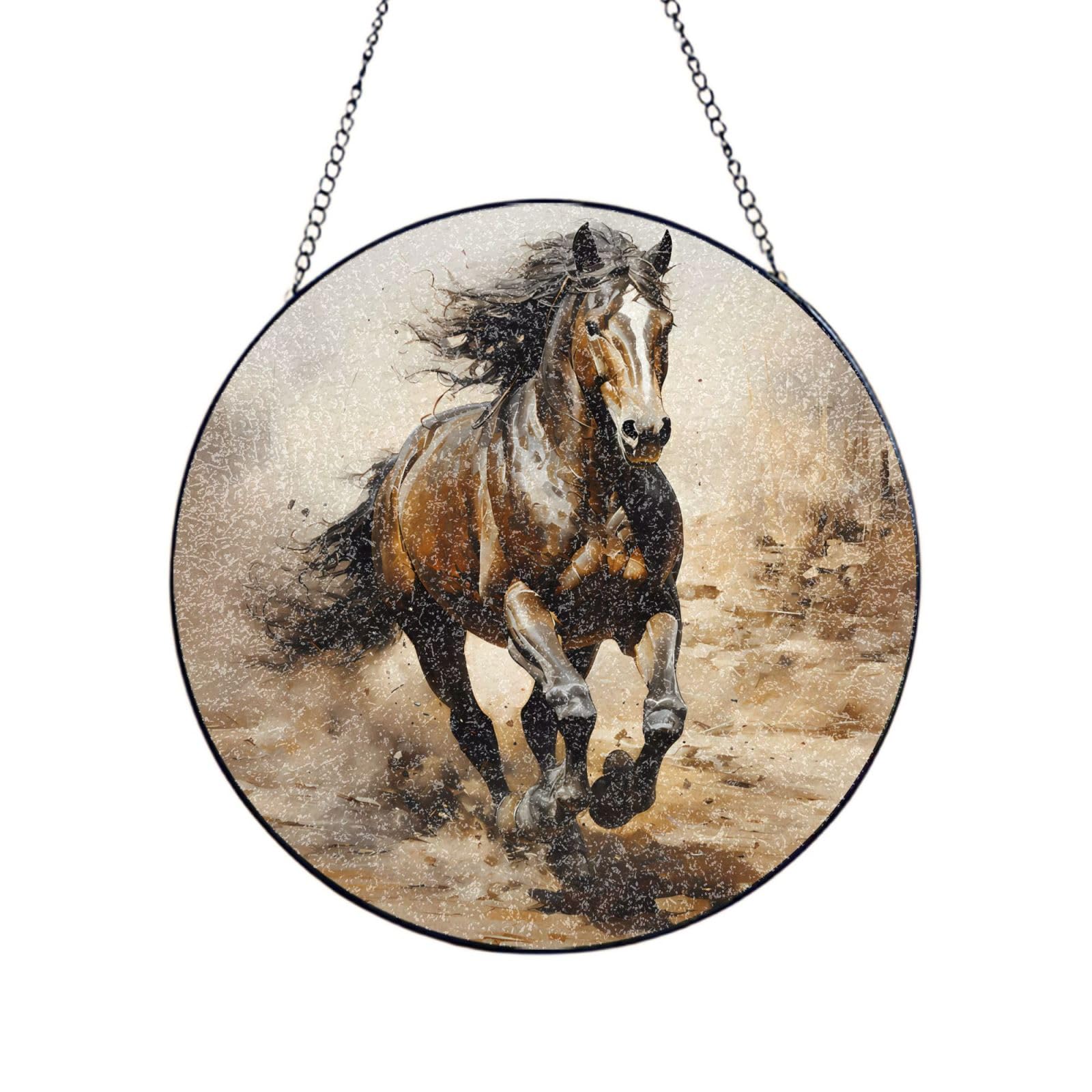 Phayah Western Horse Print Glass Window Hanging Sun Catchers Suncatcher Decor For Birthday For Home Garden Porch 10in（25cm）