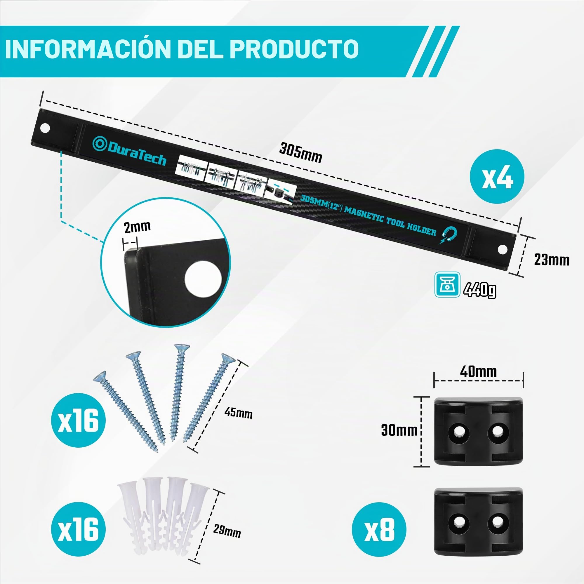 DURATECH Portaherramientas Magnético de 4 Piezas, Soporte Magnético para Herramientas