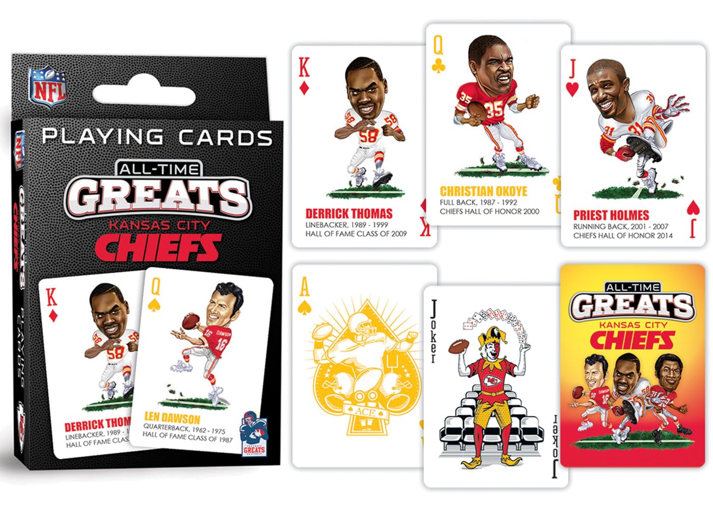 MasterPieces Spielkarten – Kansas City Chiefs All-Time Greats Spielkarten – Offiziell lizenziertes Spielkartendeck für Erwachsene, Kinder und Familie
