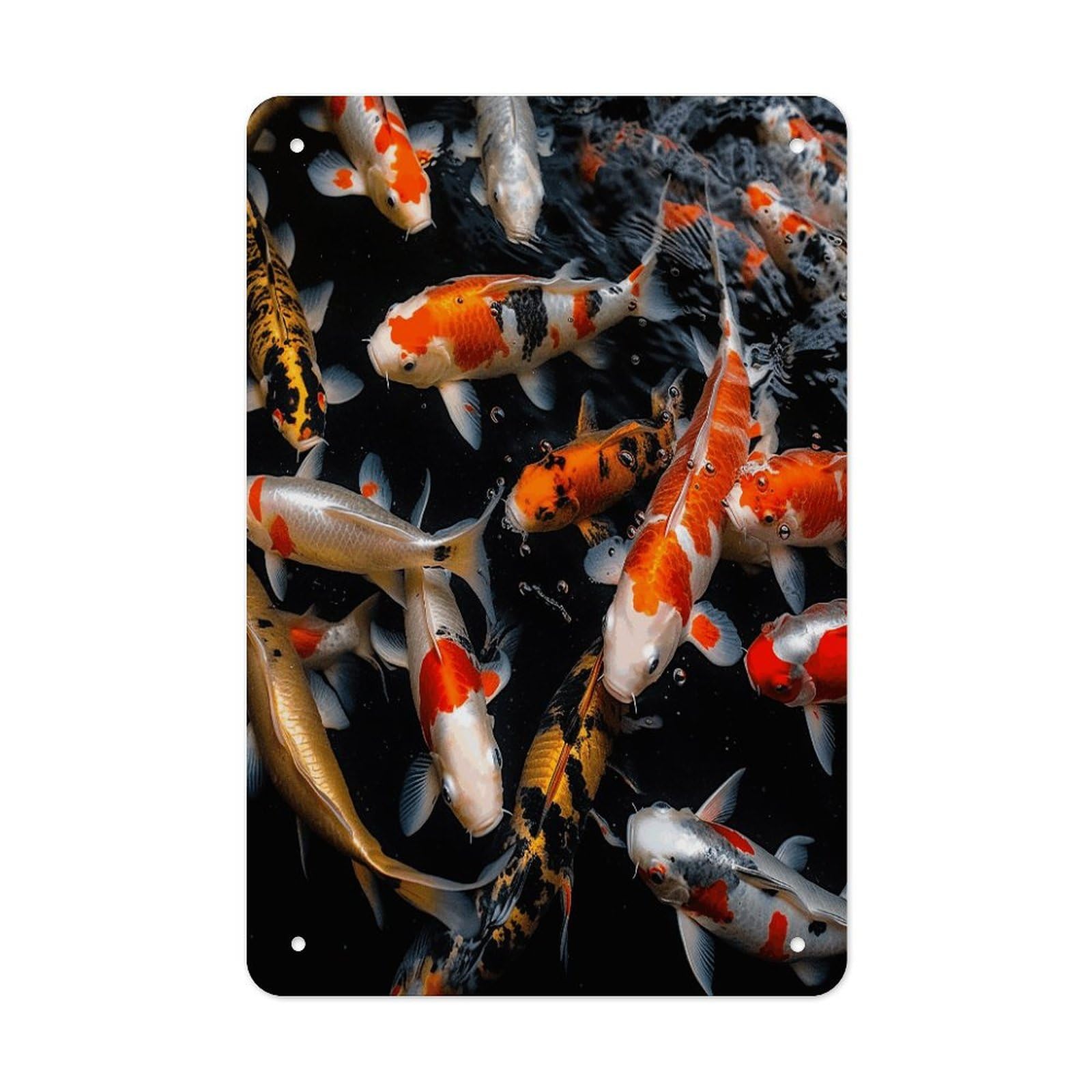 Japan Fancy Koi Carp Fishes Metal Tin Sign Funny Vintage Metal Signs Metal Art Poster Man Cave Decor Retro Tin Sign for Home Office Kitchen Bar Cafe Garden Wall Decor 11.8 X 7.9 Inch