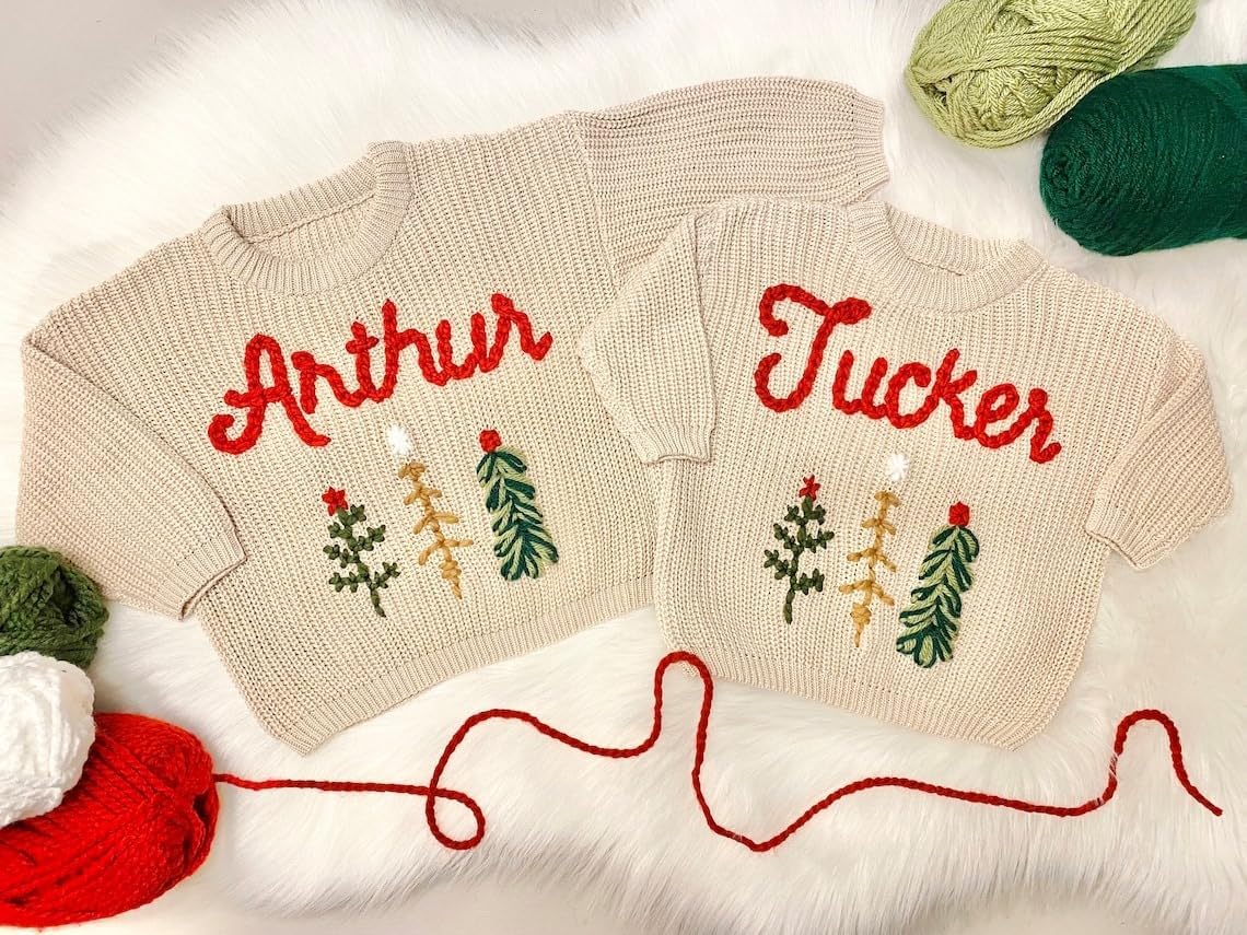 NAZENTI Personalized Custom Baby Christmas Sweater - Holidays Outfits for Baby Boy or Girl