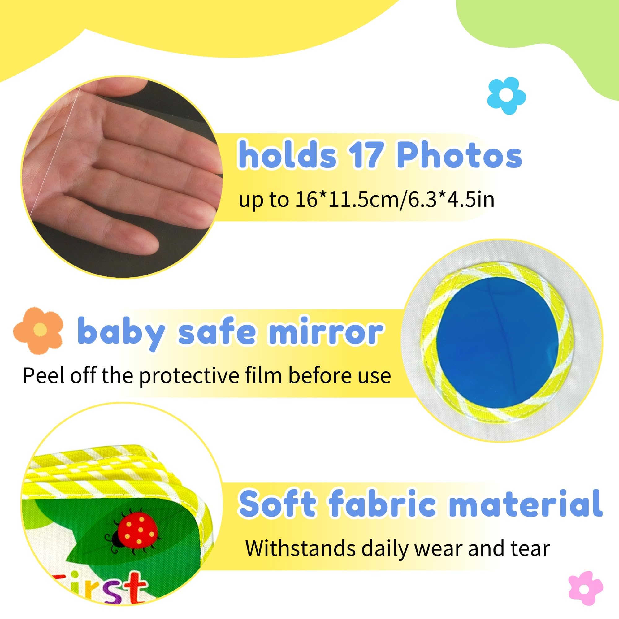 HiABsee Baby Photo Album Photo Book Holds 17 6x4 Photos Soft Cloth My First Photo Album for Baby Shower Party Forest Memory Album Newborn Boys Girls - Image 4