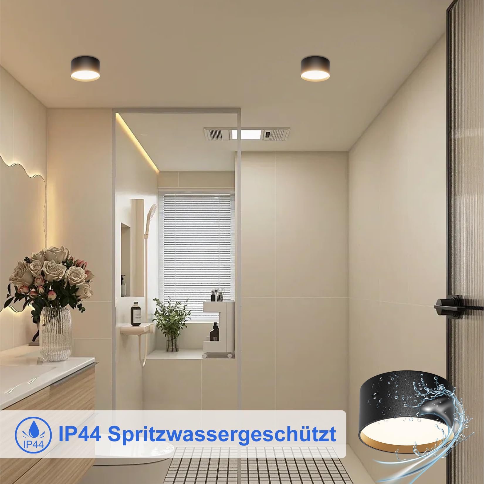 Klighten LED 18W Aufbauspot Runde Deckenspots Aufputz Deckenleuchte, Schwarz Aufbaustrahler, Deckenstrahler Flach Aluminium+Acryl, Aufbauleuchte Warmweiß 3000K, Aufputzleuchte IP44, 1029LM, 60x120mm