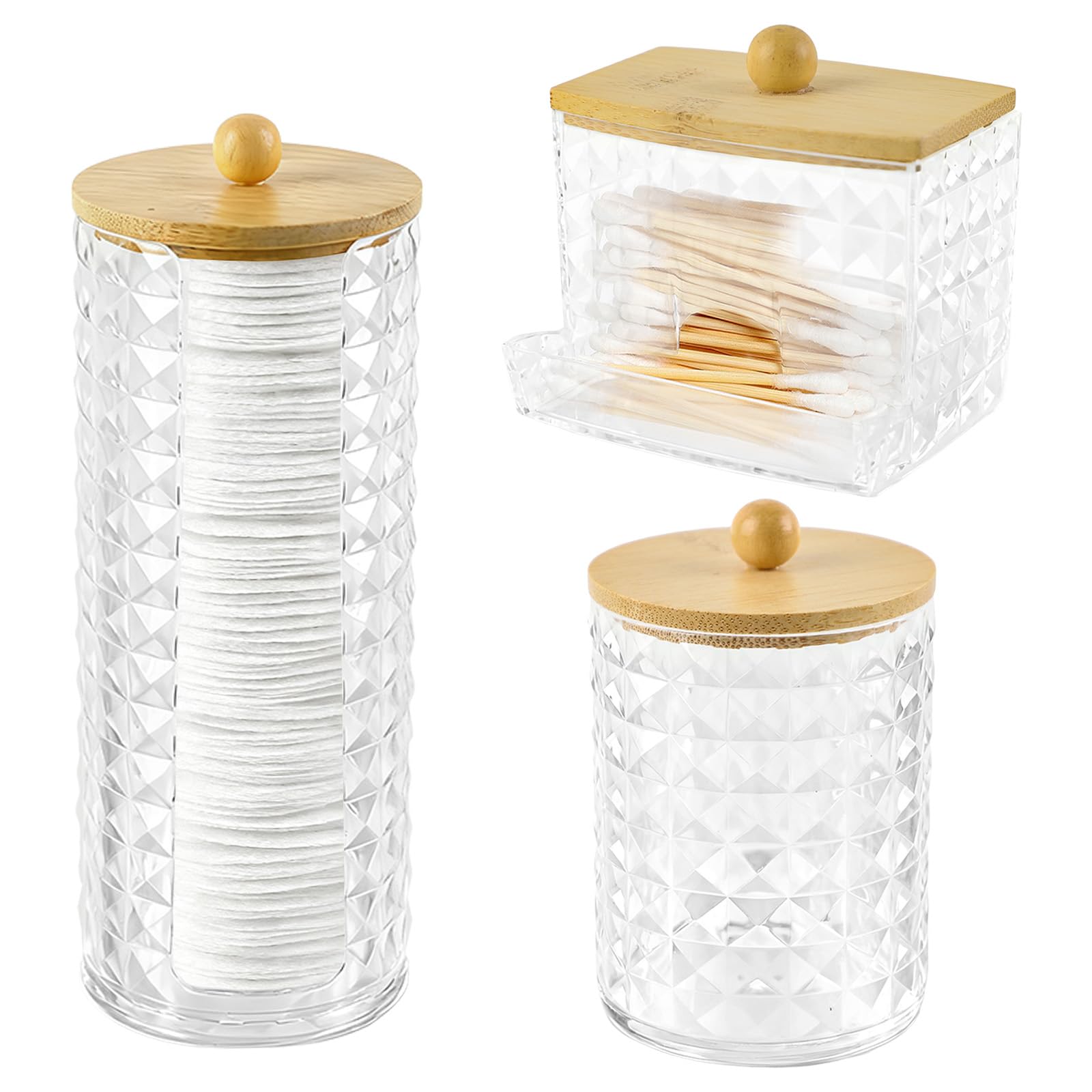 Hwtcjx 3 Stück Wattestäbchen Halter, Wattepad-Halter, Wattepads Aufbewahrung, Wattestäbchen Behälter mit Holzbezug, Wattepadspender, für Wohnzimmer, Schlafzimmer, Badezimmer