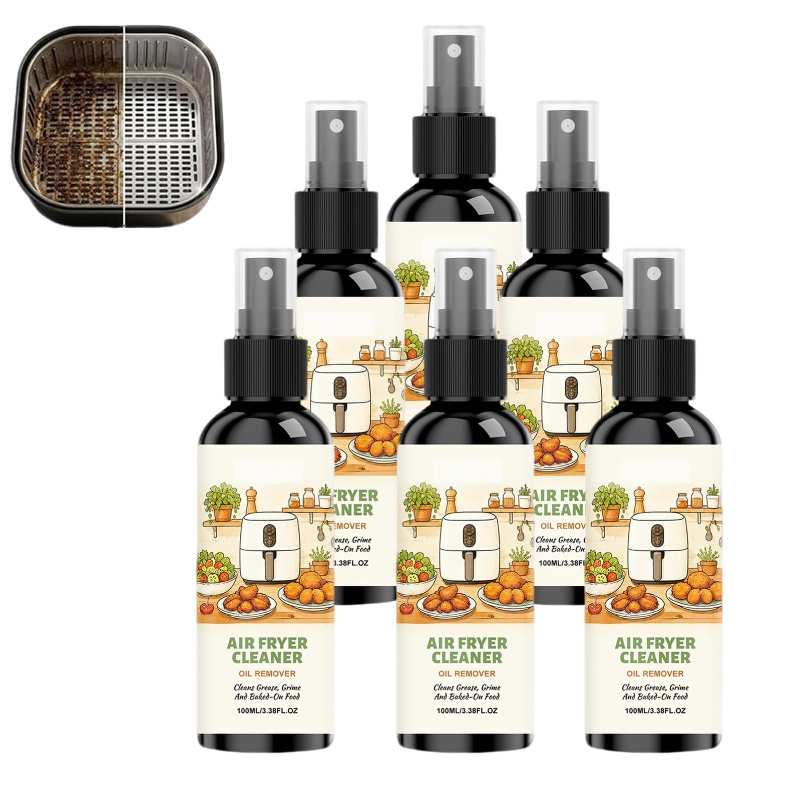 Heißluftfritteusereiniger, Entfettungsspray Heißluftfritteuse, multifunktionaler Fettentferner, Küchenentfettungsspray, entfernt hartnäckiges Fett und Flecken, eignet sich Haushaltsgeräte. (6PCS)