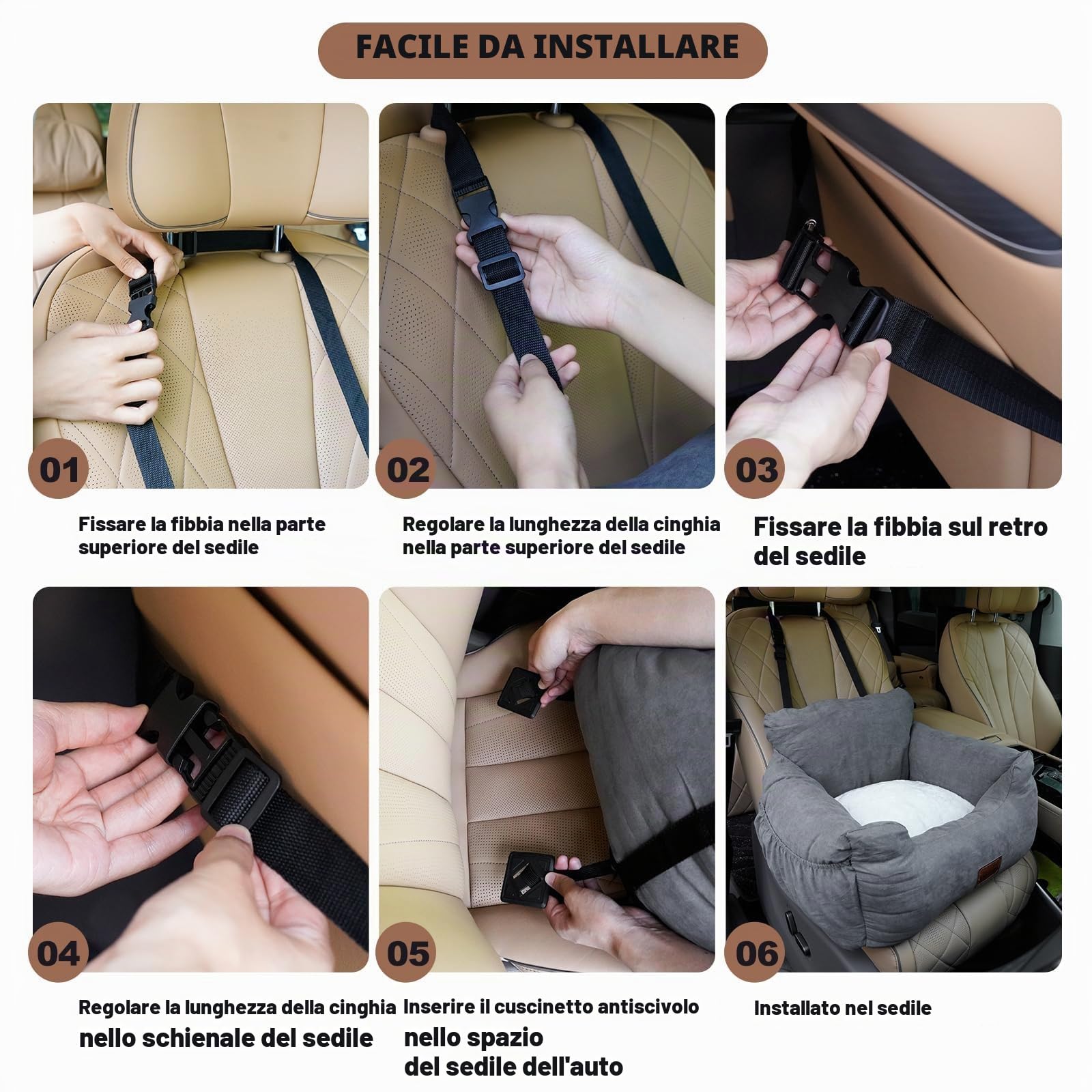 Seggiolino auto per cani,Seggiolino da viaggio per cani,Seggiolino Auto per Cani di Piccola e Media Taglia,Comodo e Sicuro,può Essere smontato e Pulito Facilmente (Grigio, Medio)