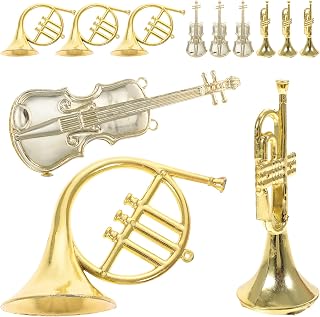 Gatuida 12pcs Christmas Musical Instrument Ornaments Set, Golden Plastic Miniature Violin French Horn Trumpet Models, Xmas Tree Hanging Decorations for Christmas Music Party Home Decor