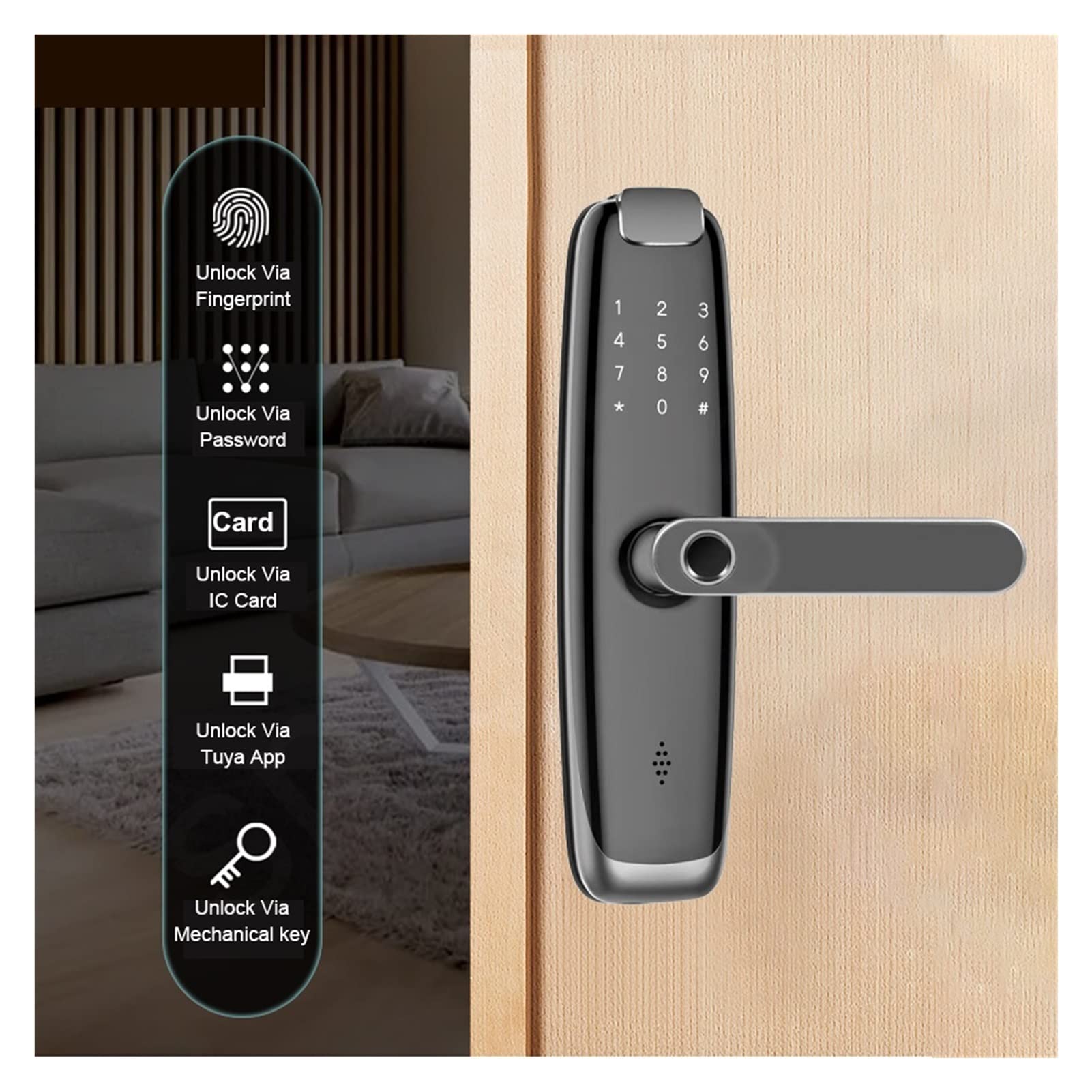 Inteligentny zamek do drzwi, WIFI SMART BOUT BOCK DLA HOME BIOMETRIC BLOCK Drzwi odcisków palców z odciskiem palca/hasłem/RFID Karta/klucz/App(22 x125(50 50))