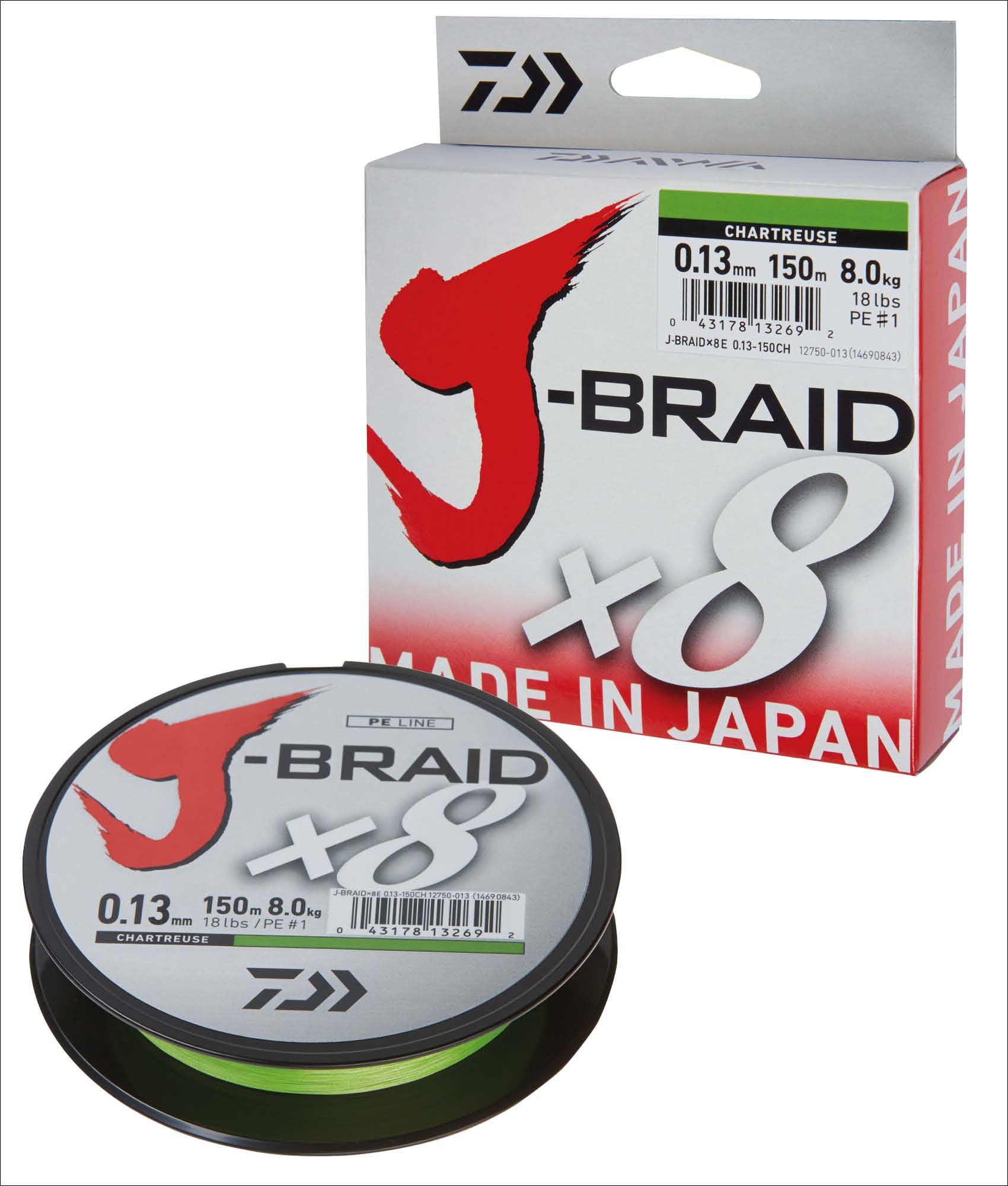 Daiwa J-Braid 8 Braid Braided Fishing Line 300 m Light Green, chartreuse