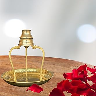 Salvus APP SOLUTIONS Brass Plate Thali with Shivling Stand and Jal Abhishek Lota - Sacred Offering Set for Worship and Rituals (Golden_5x5 inch)_NO. 3