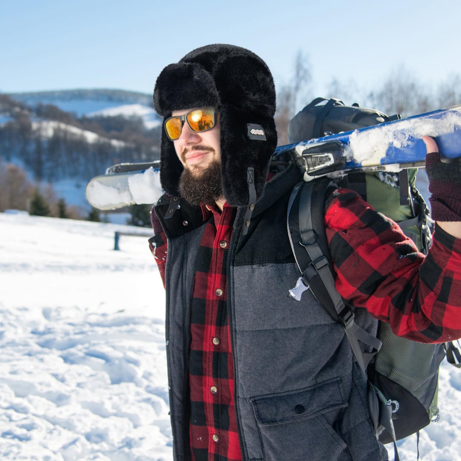 Peicees Trapper Hat with Goggles Winter Fur Ear Flap Hat Vintage Helmet Goggles Ushanka Aviator Pilot Costume Adult Men Women - Image 6