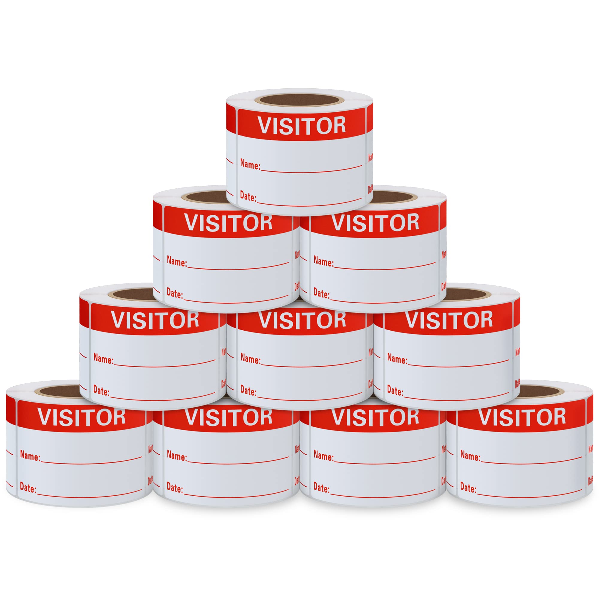 Etichette adesive per pass visitatori scrivibili, 5 x 7,6 cm, colore rosso, 300 adesivi per rotolo (10 rotoli)