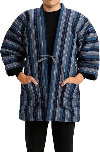 Edoten] Made in Japan handmade insulated short coat Kurume Hanten Original pattern Stripe