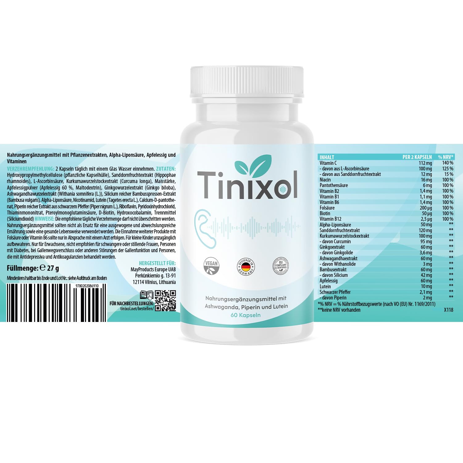 Tinixol Kapseln | Mit Apfelessig und Vitaminen | Top Qualität | 3x60 Kapseln
