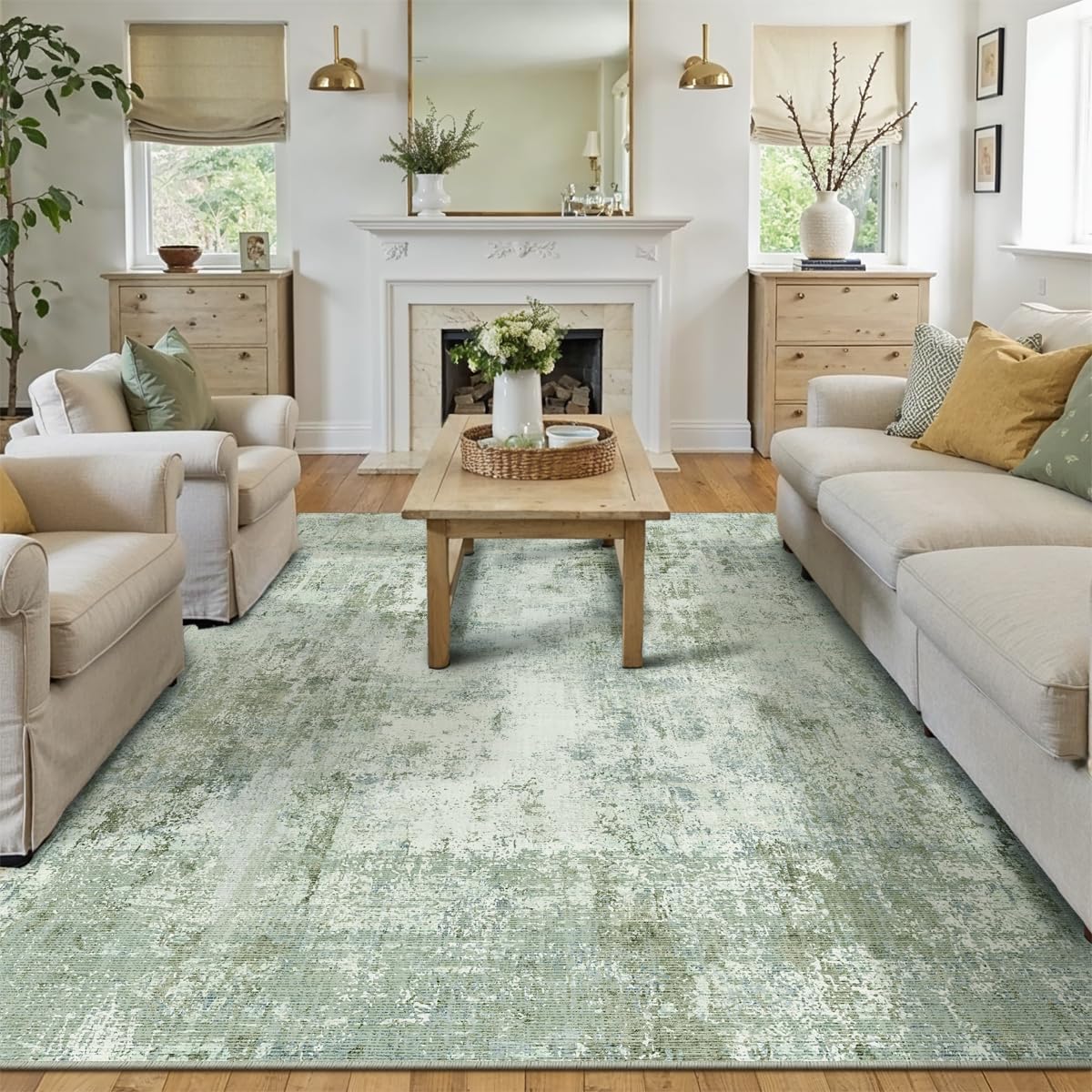 Amazon.com: WondRg 8x10 Washable Area Rug Sage Green Abstract Non