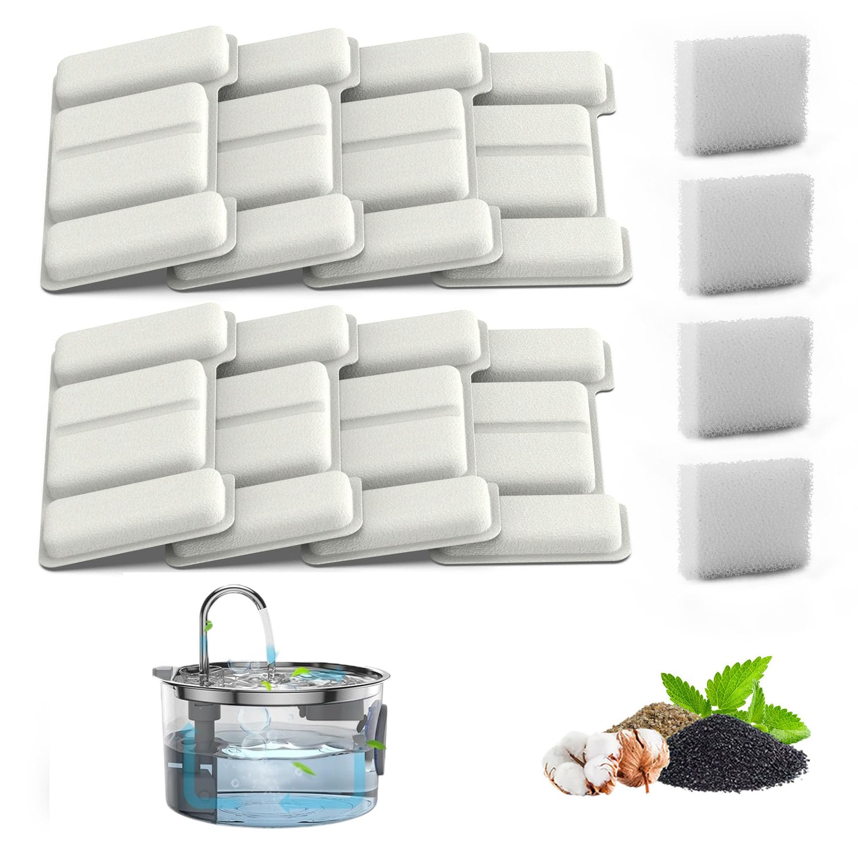 Water Fountain for Cats (10 Filters), 3.2l/108oz Cat Fountain, Stainless Steel Dog Waters Fountains with Visual Water Level&Quiet Pump 4-Stage Filtration (8 Filters, 3.2L)