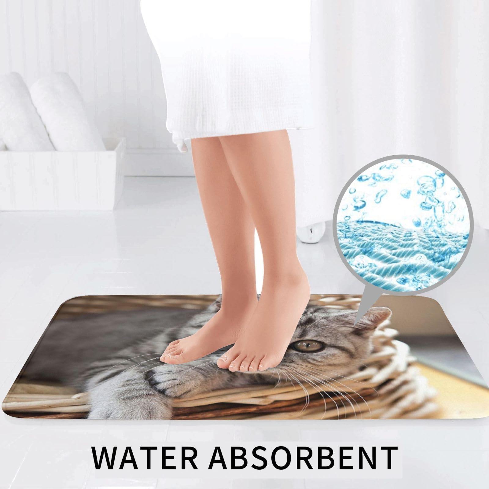 Set di 3 tappetini da bagno con gatto, in flanella, morbida, antiscivolo, con coperchio, decorazione per la casa