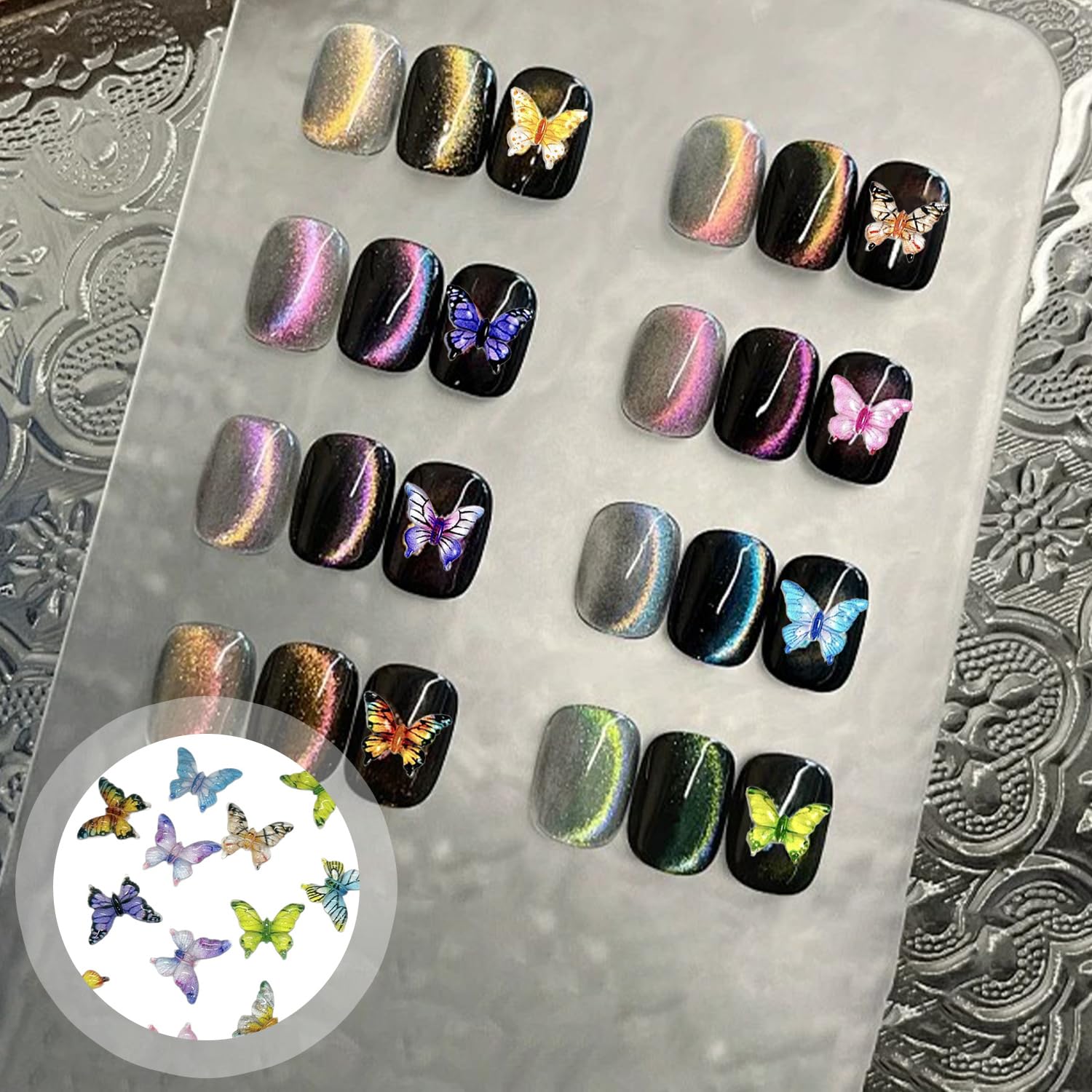 UEAVOID 50 Mini Papillons En Résine Multicolores – 8,5 Mm, Pour Maison De Poupée, Nail Art, Artisanat, Décoration 3D