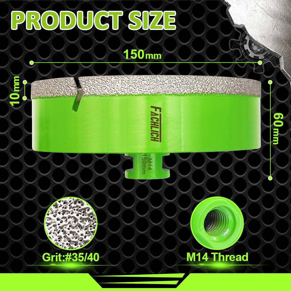 FACHLICH 150mm Diamond Drill Bit - Tile Hole Saw With M14 Thread for Porcelain Granite, Marble, Masonry, Brick - Image 2