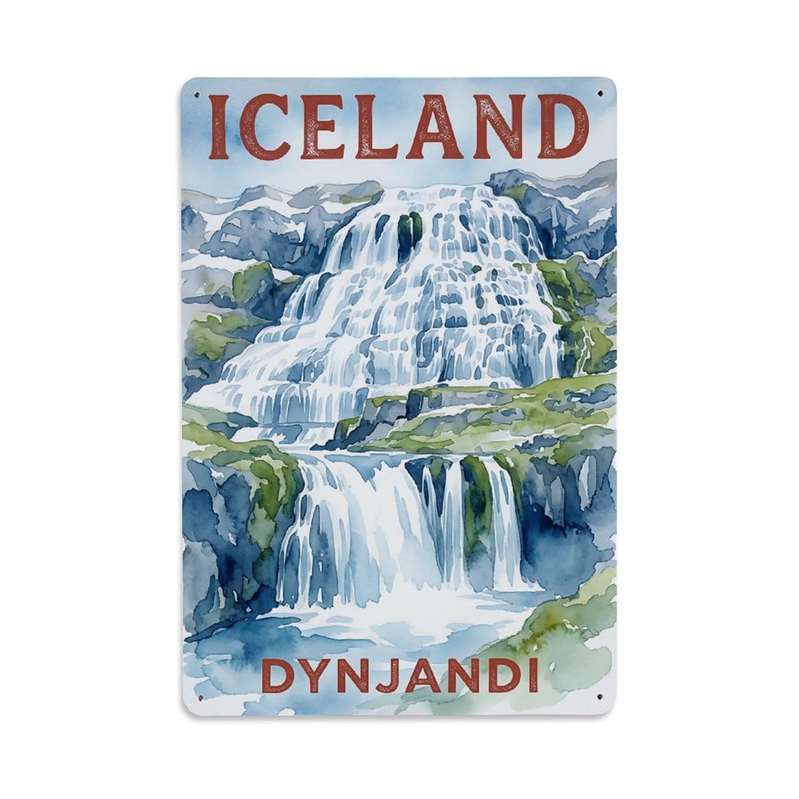 Vintage Travel Dynjandi Iceland Cascade Metal Tin Sign