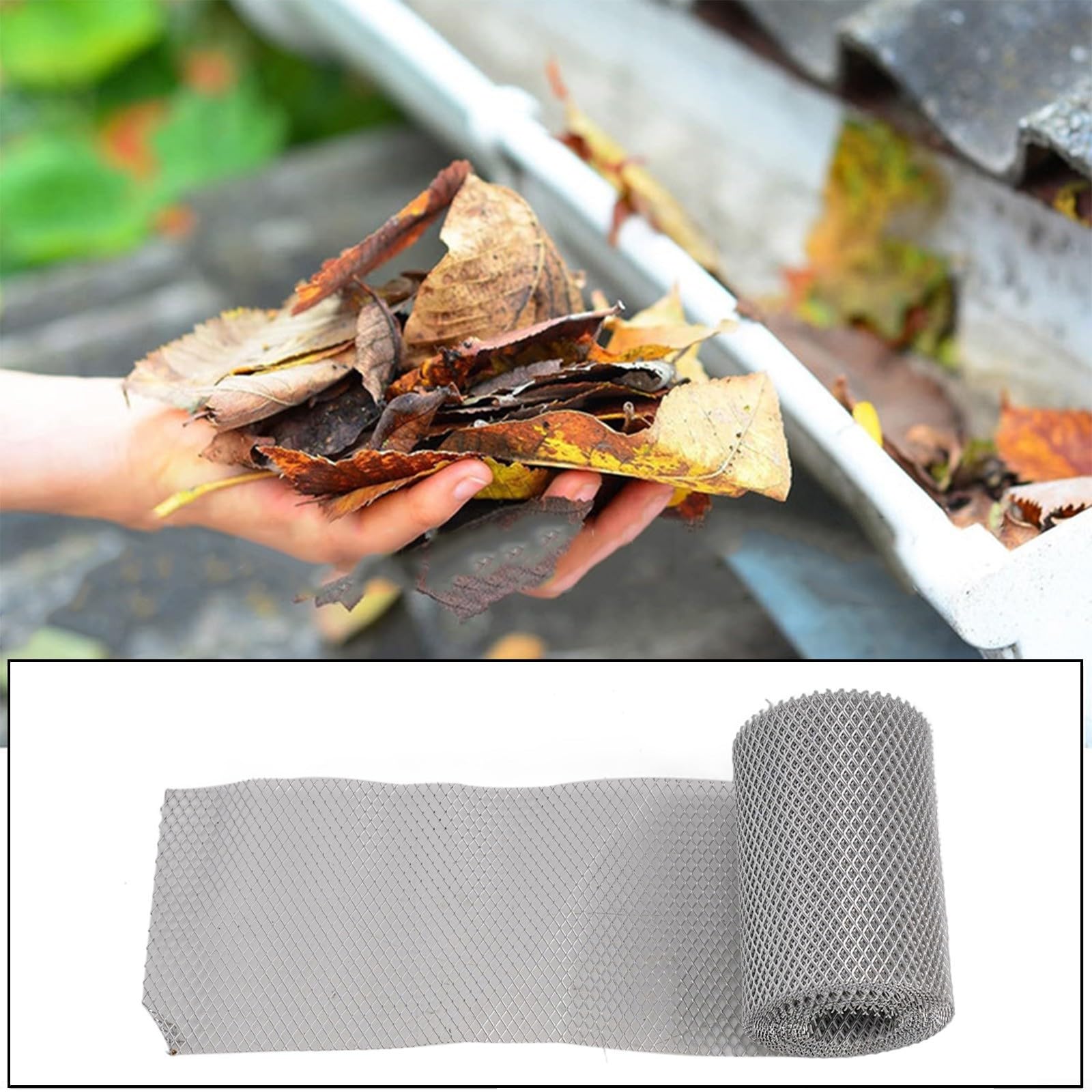 Dachrinnenschutz, Netz-Aluminium-Sichtabdeckung mit Haken, DIY für Laubschutz für Regenrinnen, dickes Netz-Fallrohrfilter, grau (150 x 6,1)