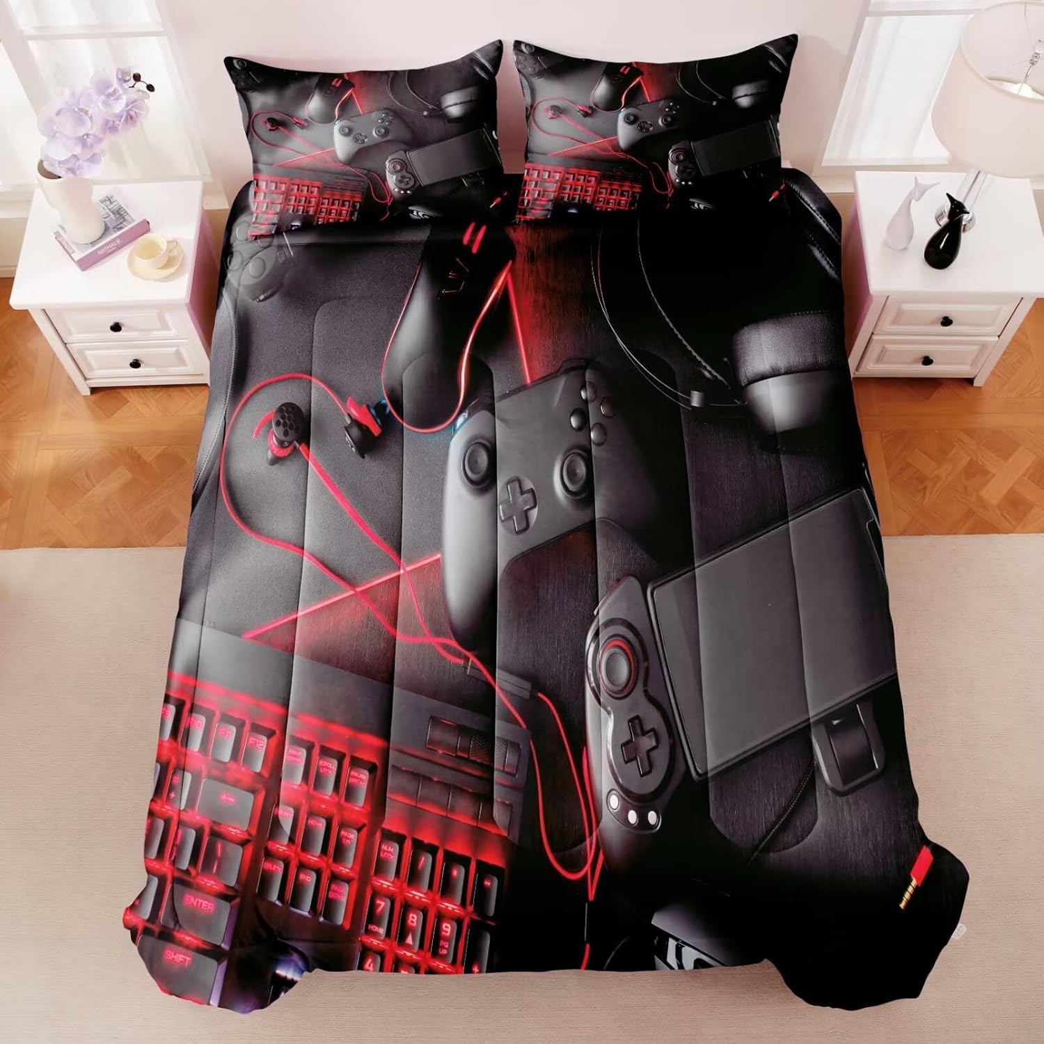 6 Pieces Boys Gamer Bedding Set Twin,Gaming Comforter Sets for Kids Teens Game Bed Set,Boy Bed in a Bag(1 Comforter,1 Flat Sheet,1 Fitted Sheet,2 Pillow Shams,1 Pillowcases) - Image 2