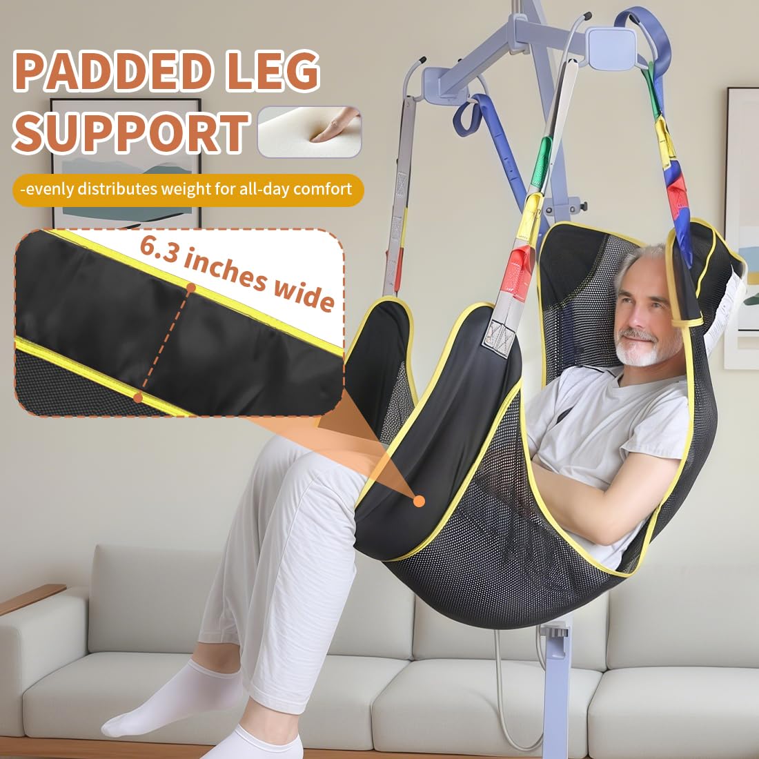 EZ Assistive Hoyer - Eslinga universal de elevación de cuerpo completo para pacientes, para posicionamiento de cama y baño, correa de transferencia para ancianos, postrado en cama (negro, grande)