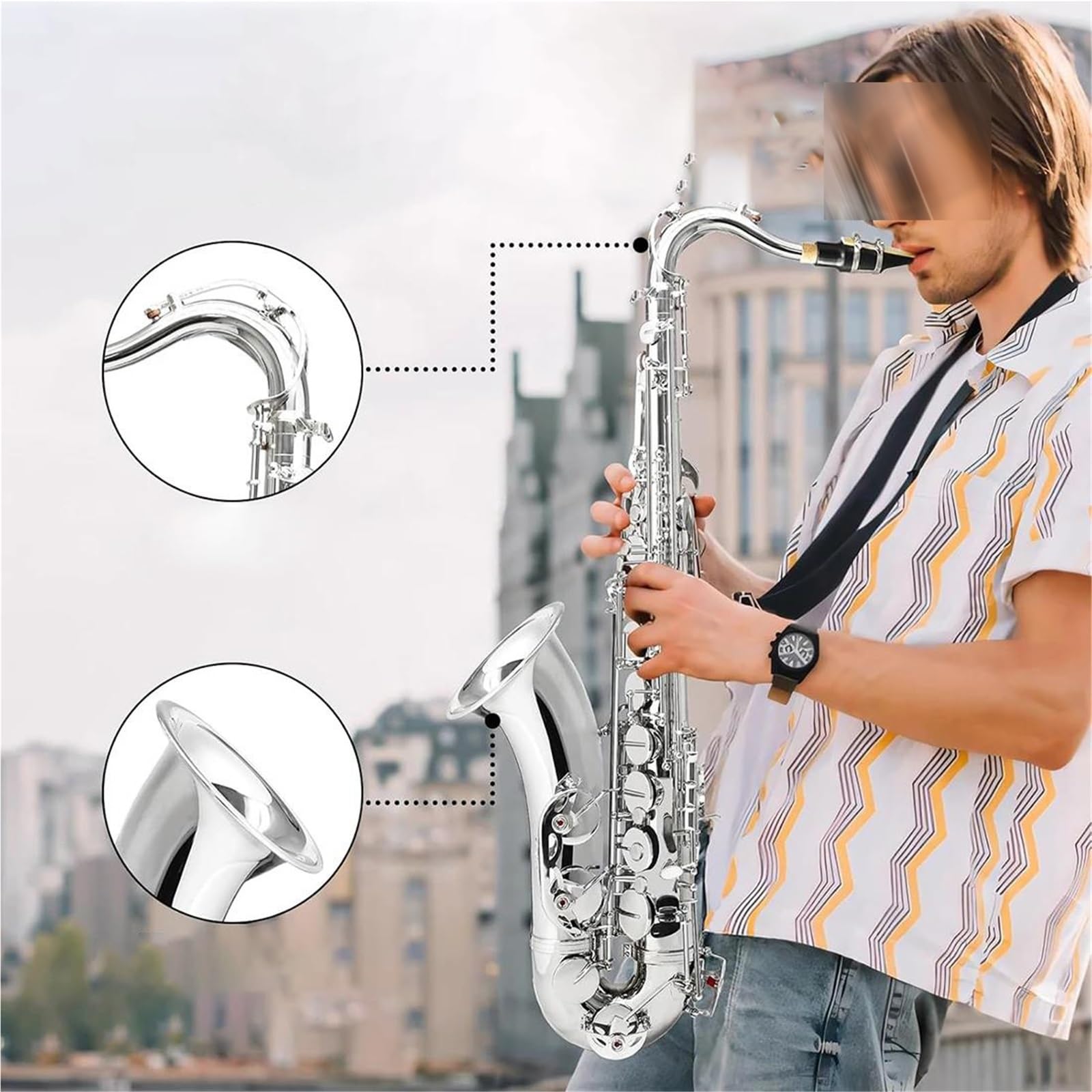 Saksofon Profesjonalny Zestaw saksofonu tenorowego Silver B instrument dęty drewniany z futerałem szczoteczką do czyszczenia ustnika i akcesoriami