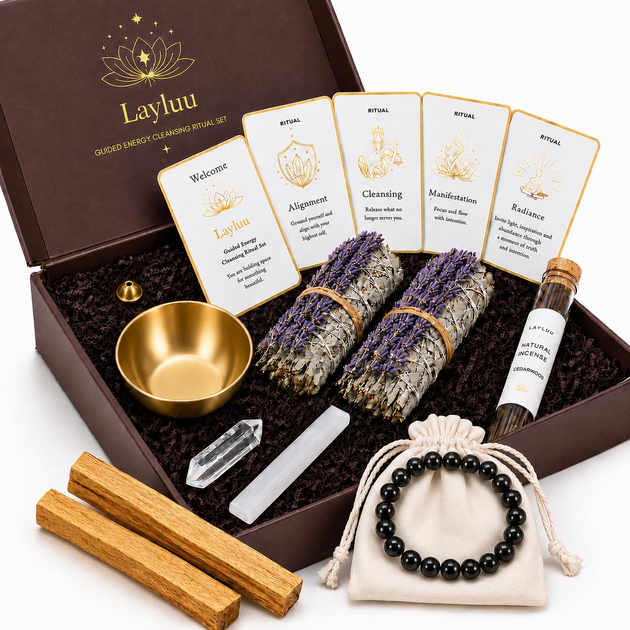Layluu Guided Premium Energy Cleansing Ritual Kit - Sage & Palo Santo