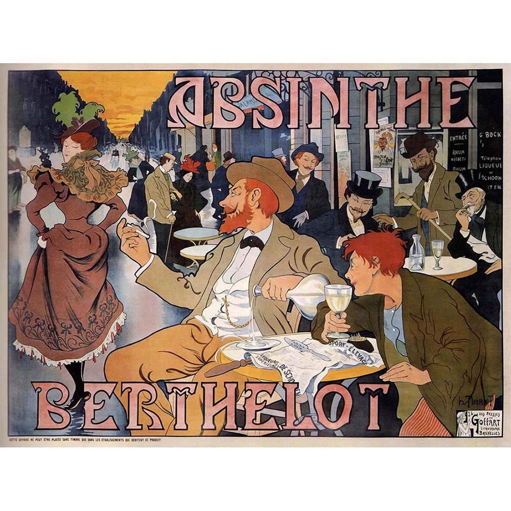 Wee Blue Coo Advert Absinthe Berthelot Brussels Belgium Cafe Vintage Art Print Poster Wall Decor 12X16 Inch